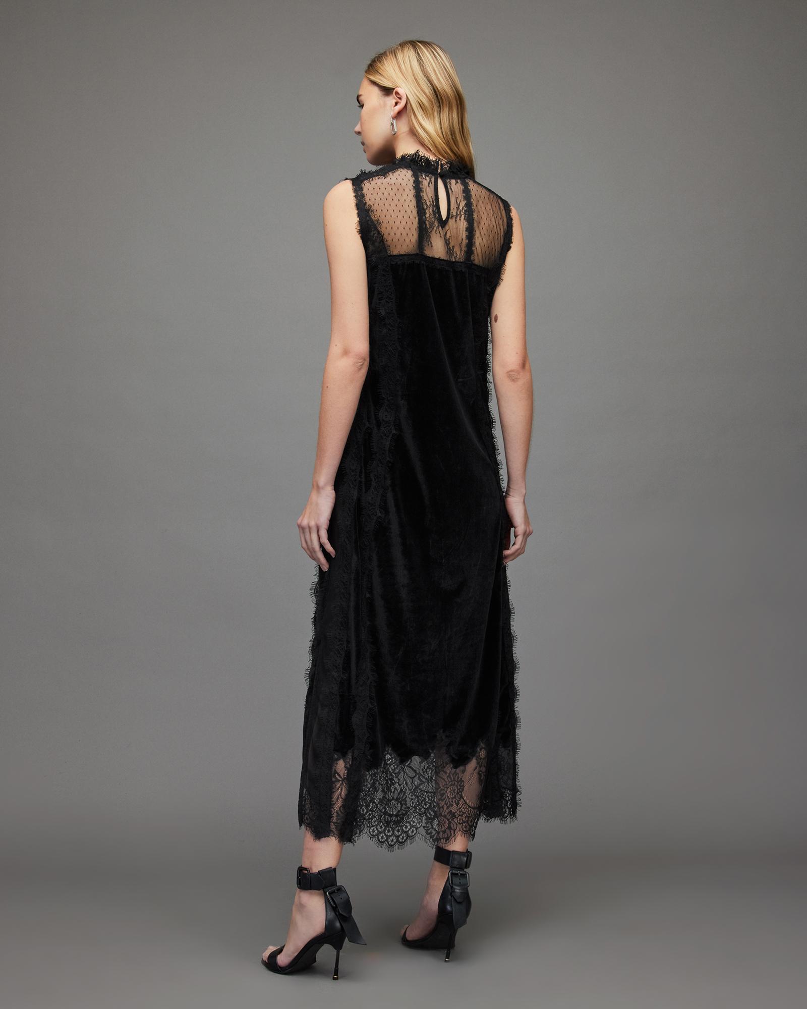 Black Velvet Lace Sleeveless Maxi Dress