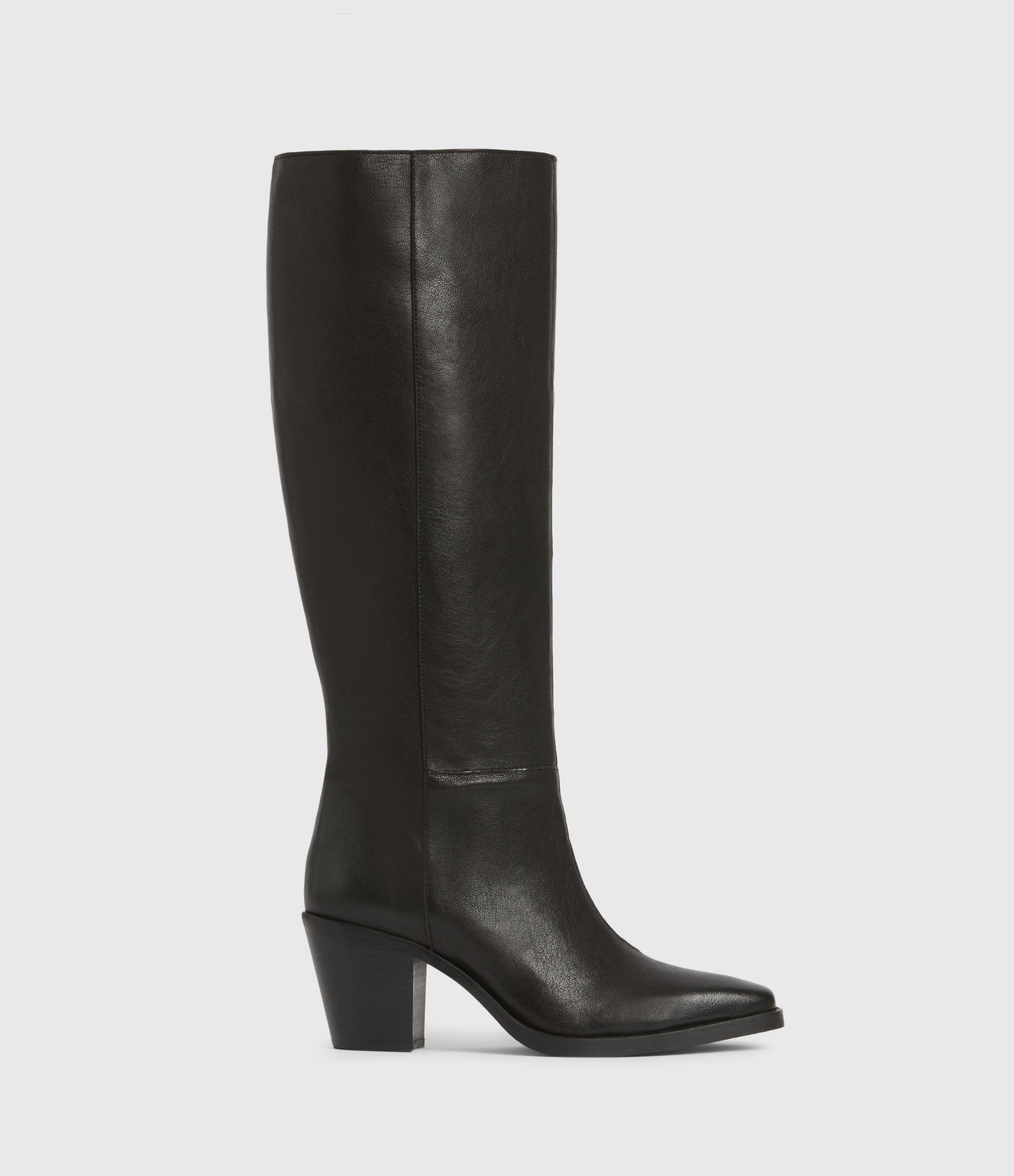 AllSaints Cohen Knee High Leather Boots in Black | Lyst