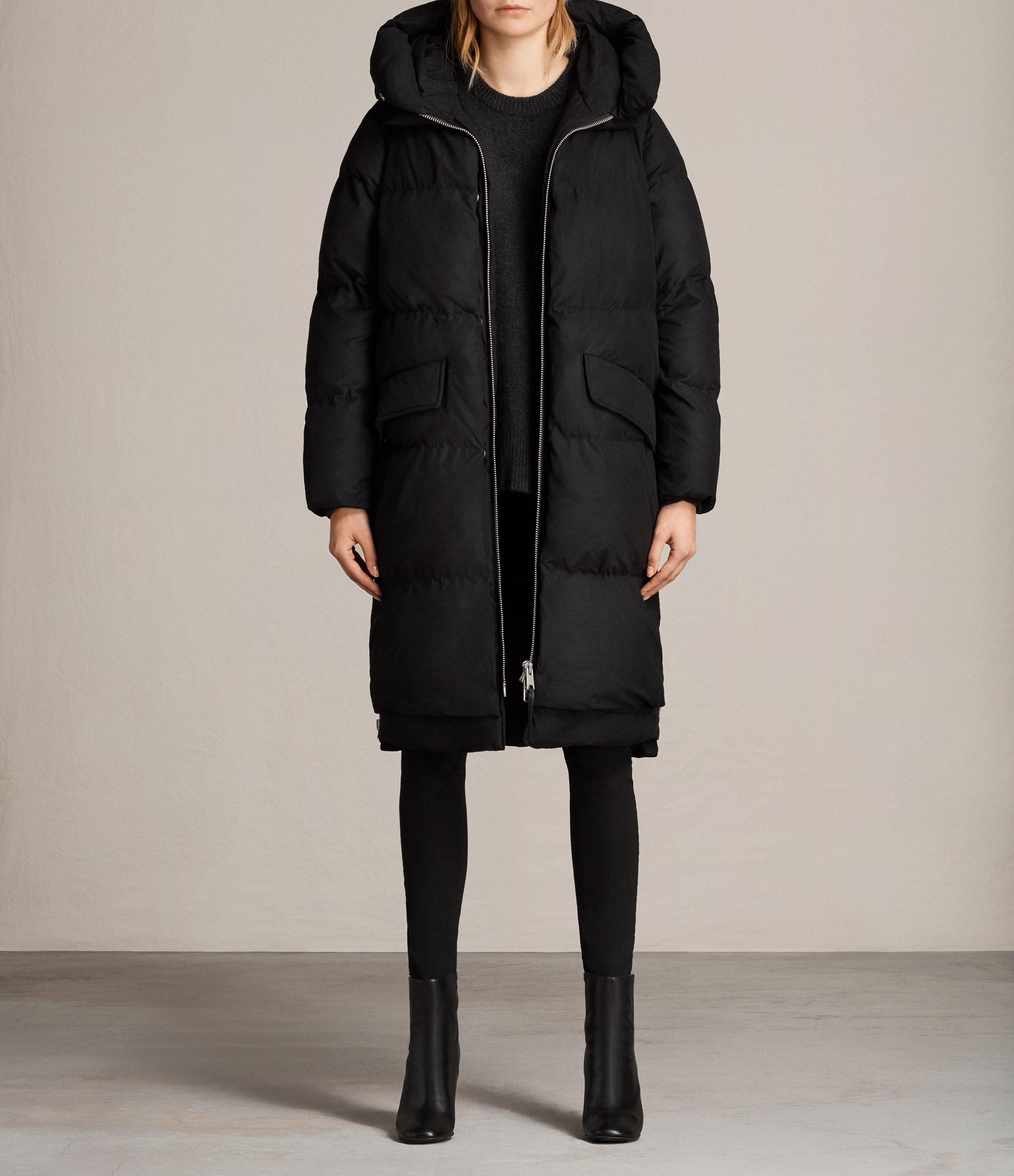 AllSaints Synthetic Ester Parka Puffer in Black - Lyst