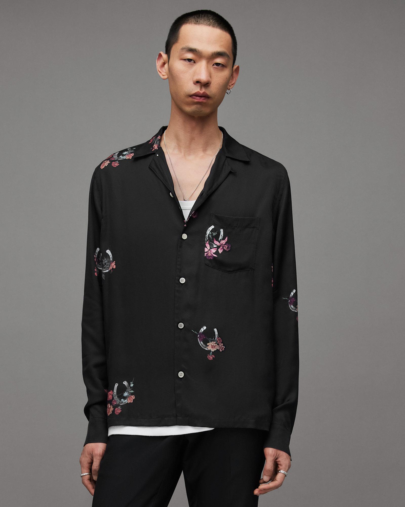 AllSaints Good Luck Horseshoe Print Relaxed Shirt in Gray for Men