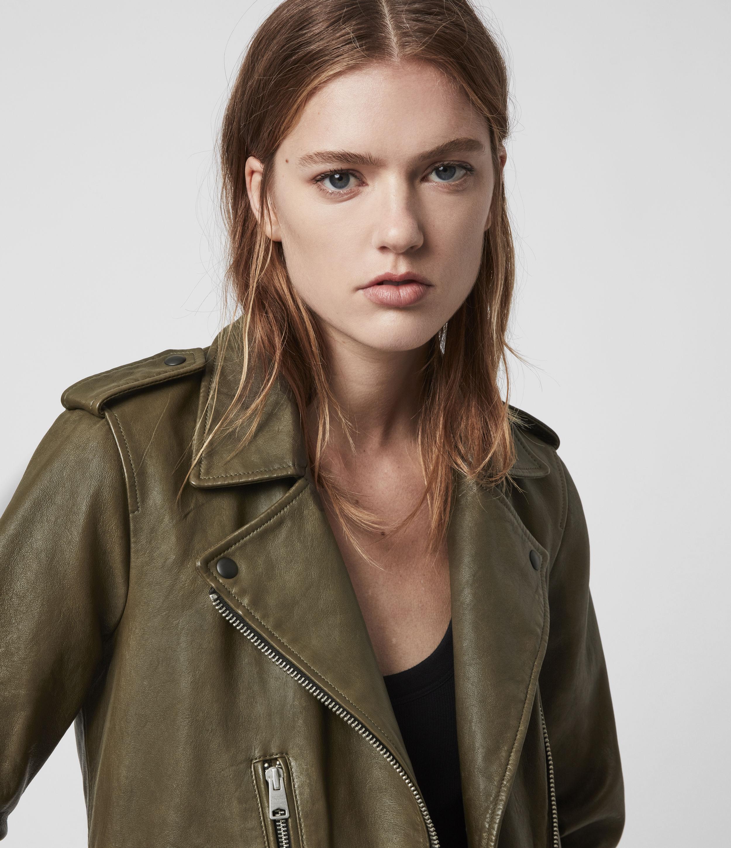 olive leather jacket womens