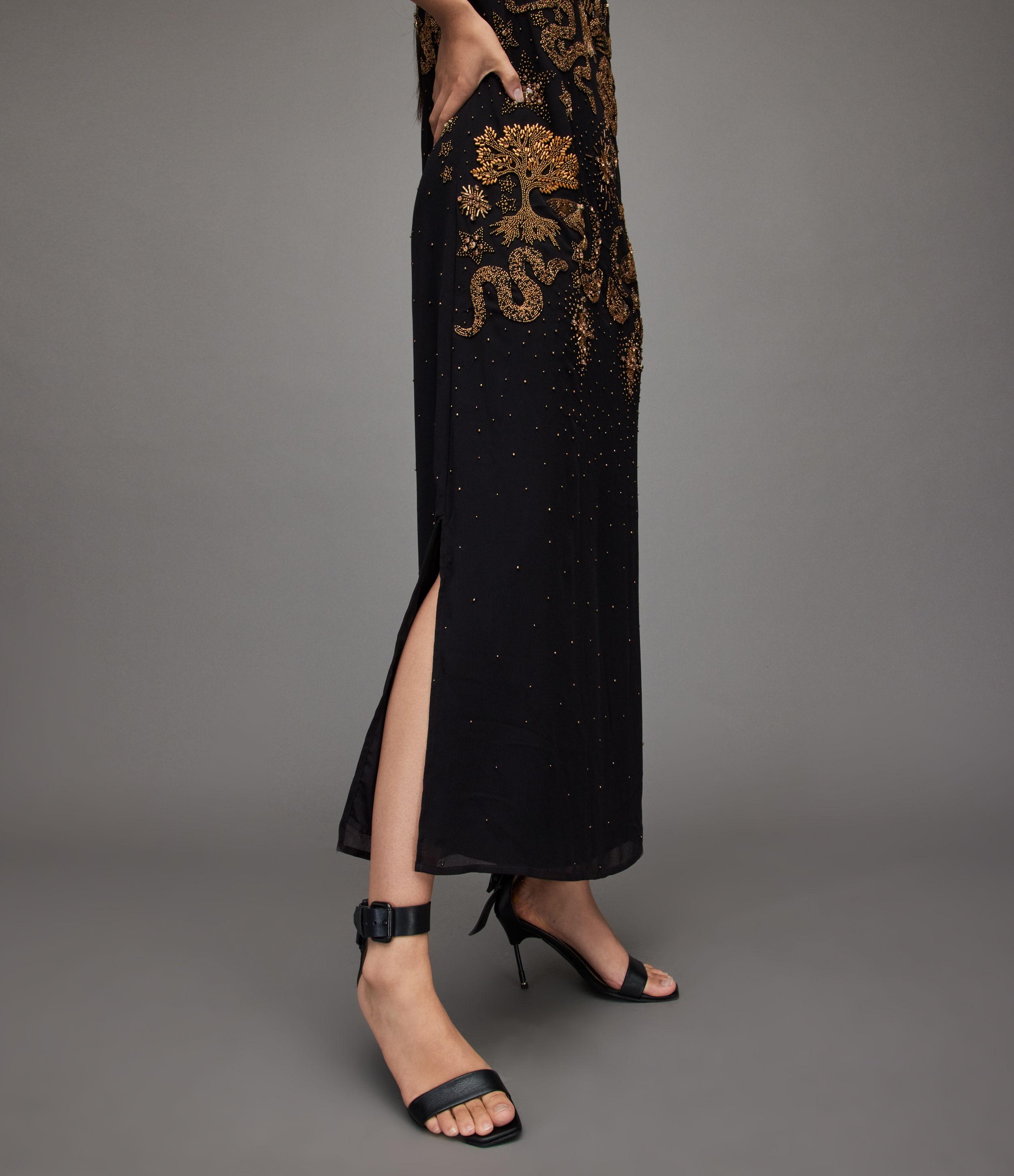 AllSaints Harper Embellished Maxi Dress in Black | Lyst