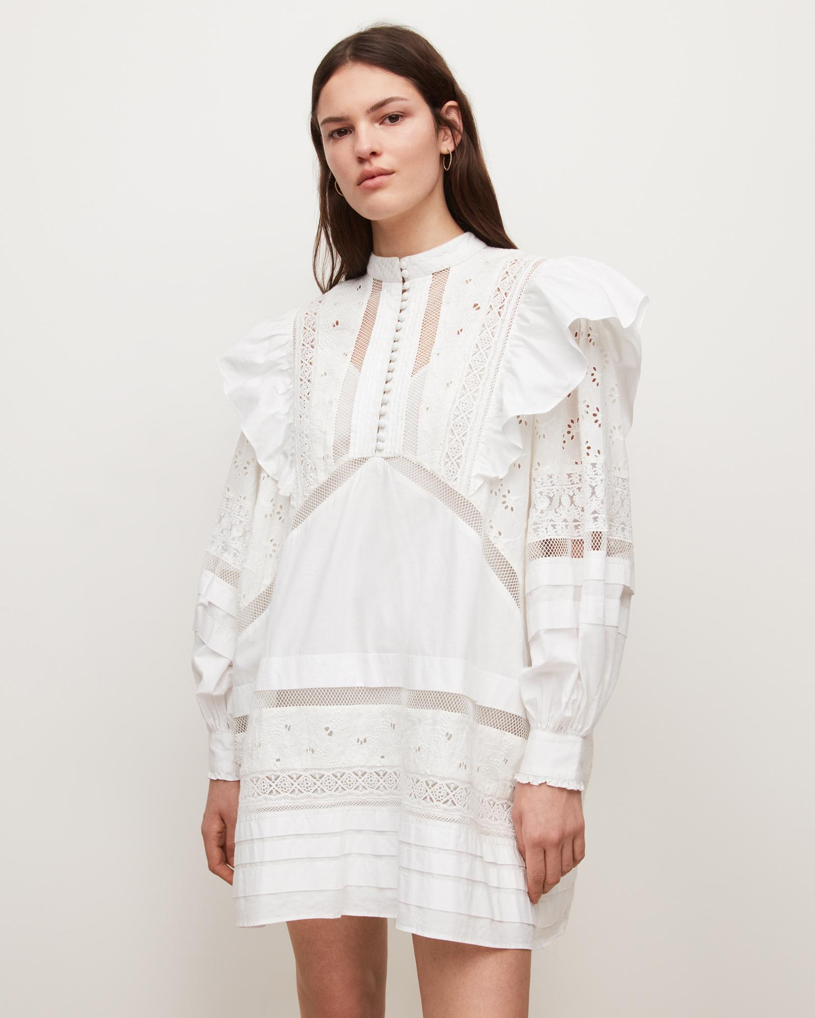 AllSaints Prim Broderie Dress Womens in White | Lyst