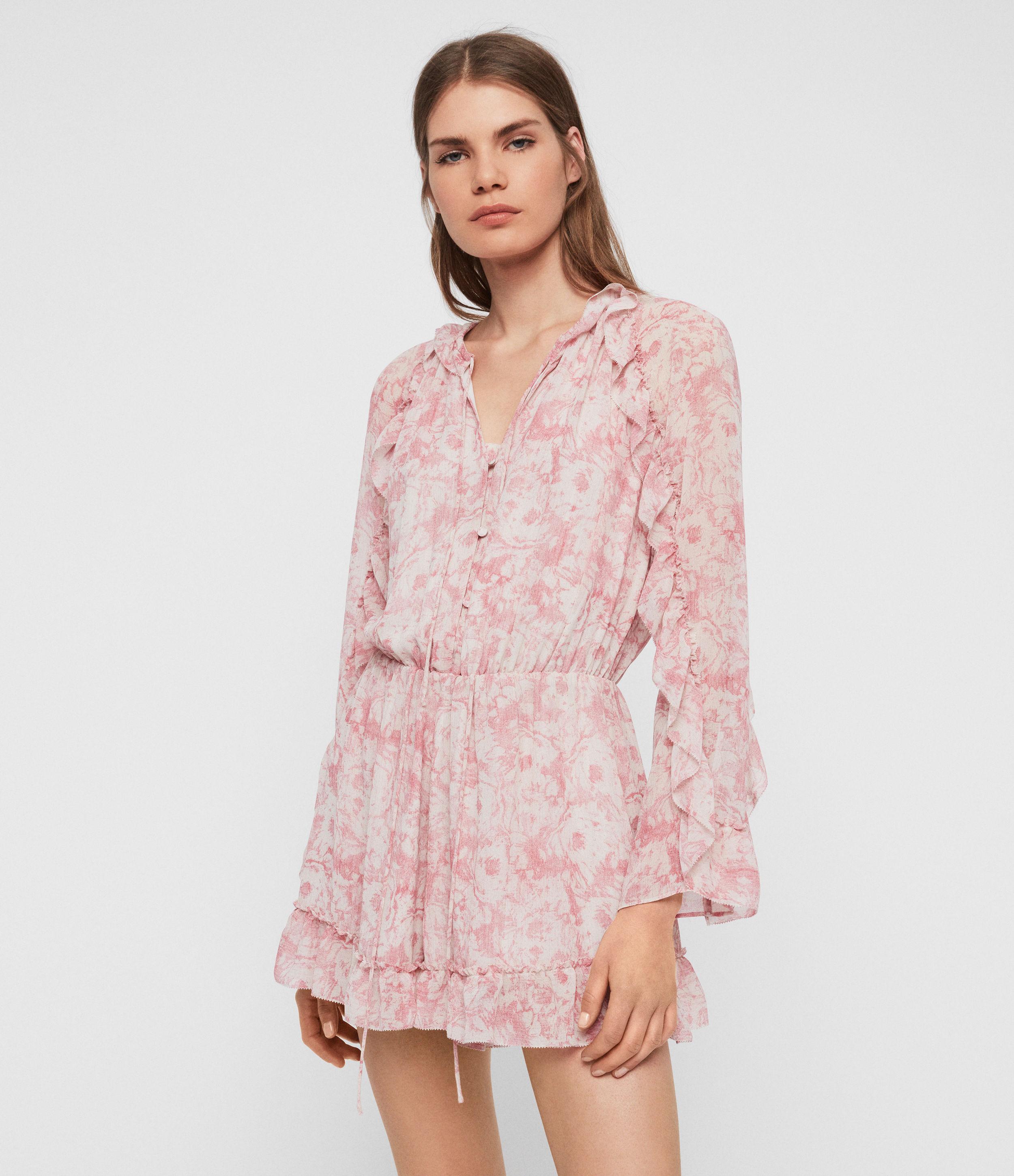 AllSaints Leather Flora Rosa Playsuit 