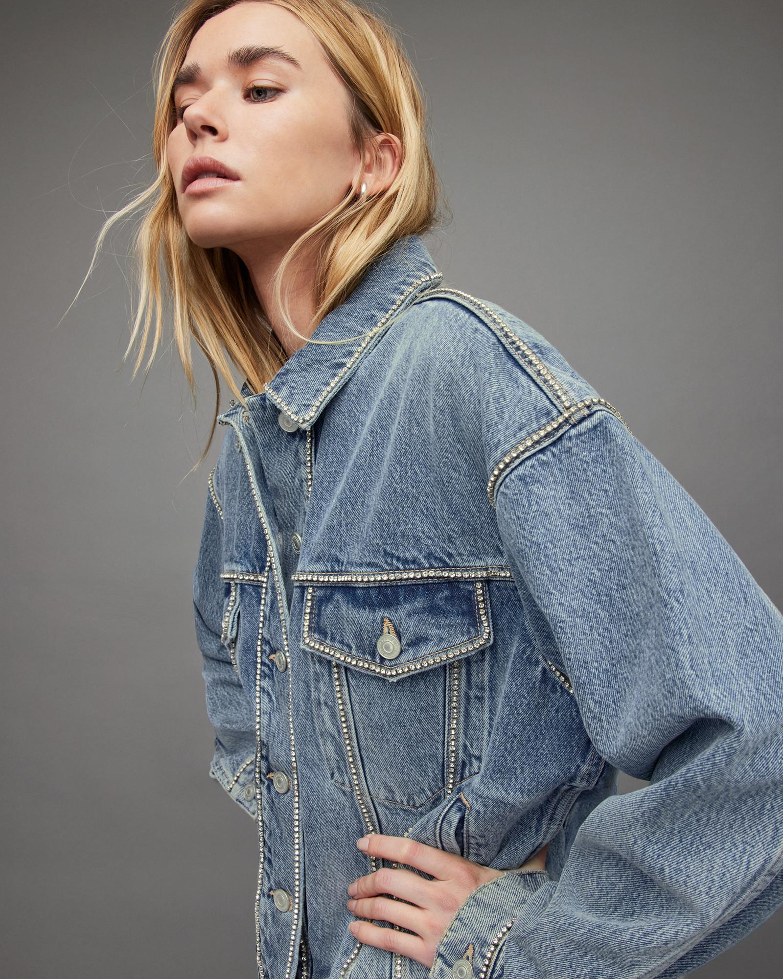 AllSaints Bella Diamante Embellished Denim Jacket in Blue Lyst