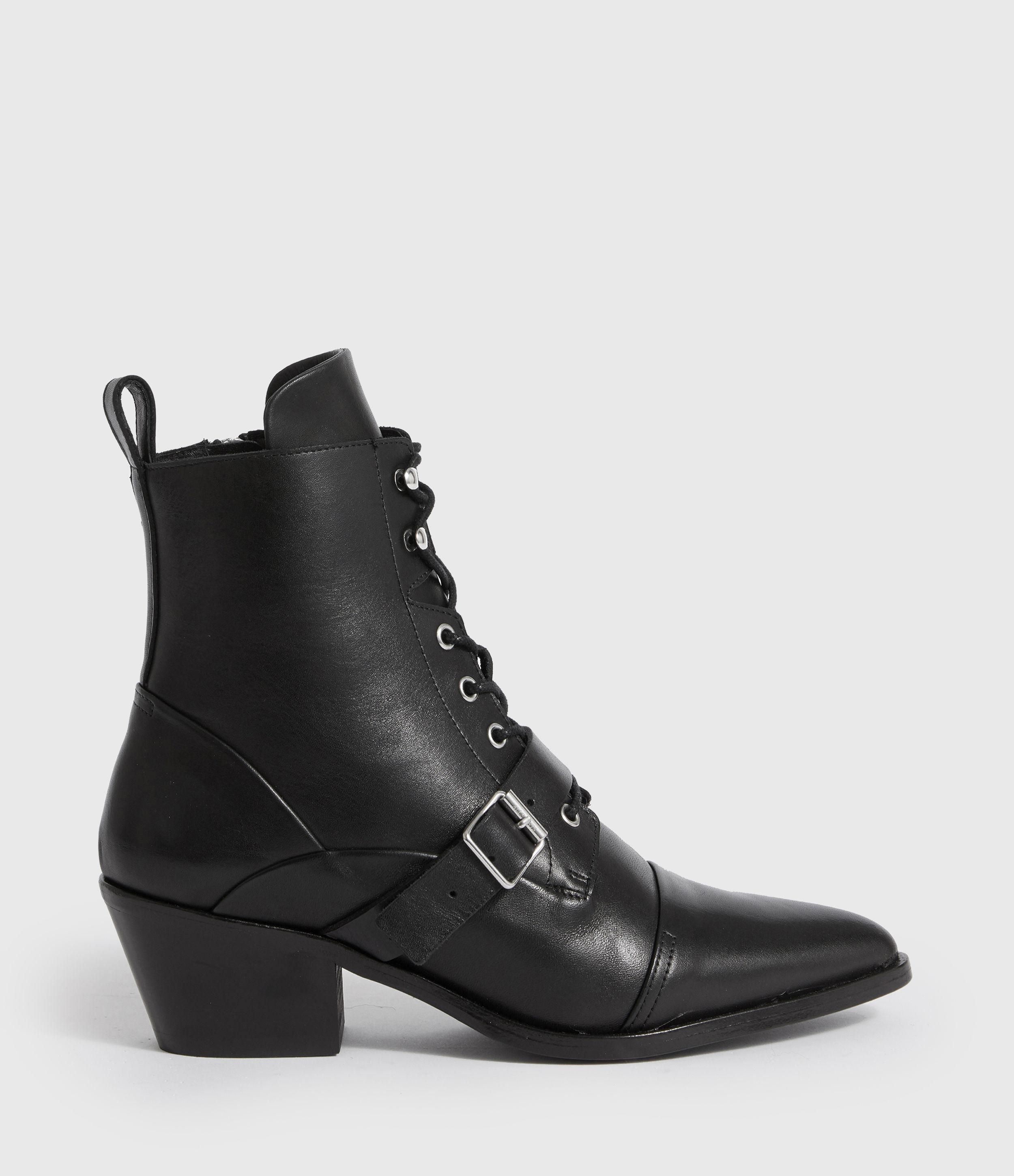 AllSaints Women's Calf Leather Katy Stacked Heel Boots in Black - Lyst