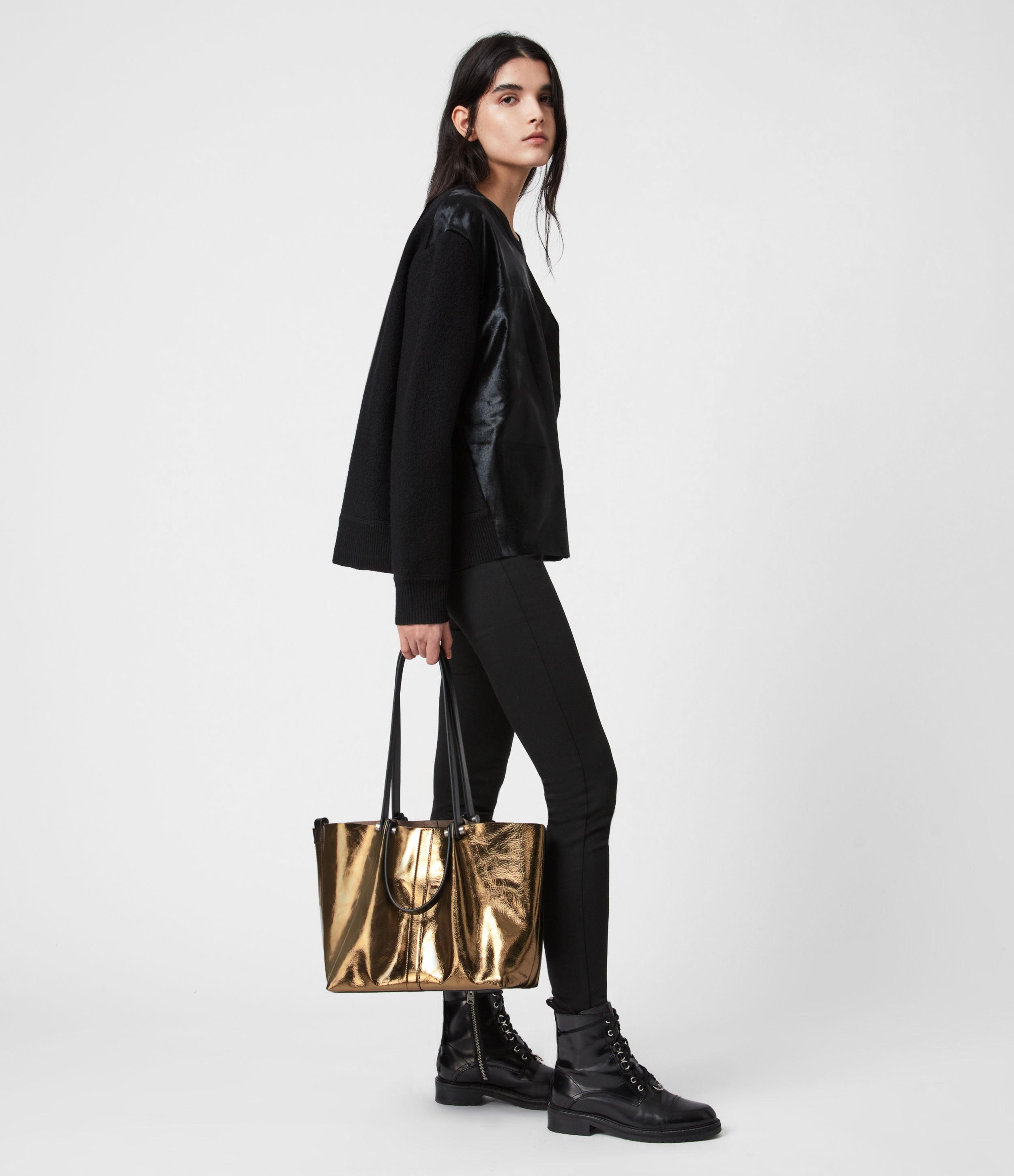AllSaints Allington Small East West Leather Tote Bag in Metallic | Lyst