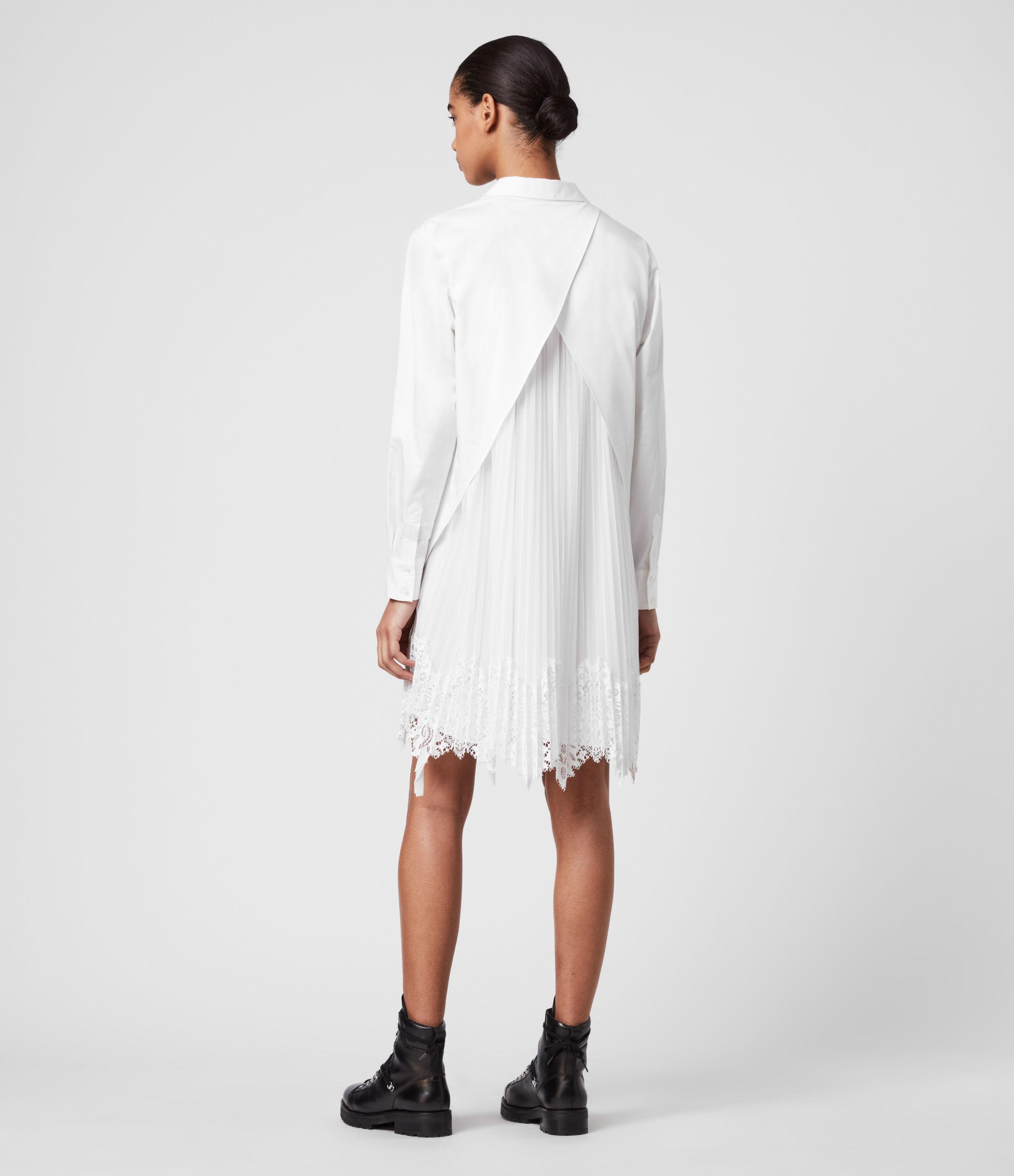 AllSaints Women's Cotton Relaxed Fit Iris Lace Shirt Dress in White
