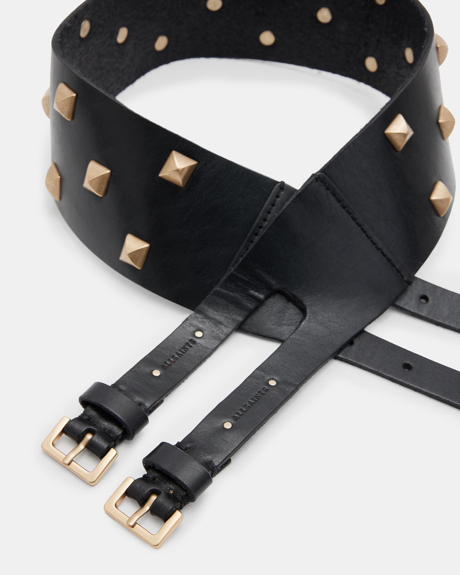 AllSaints Sonia Studded Double Leather Belt,, /Warm Brass in 