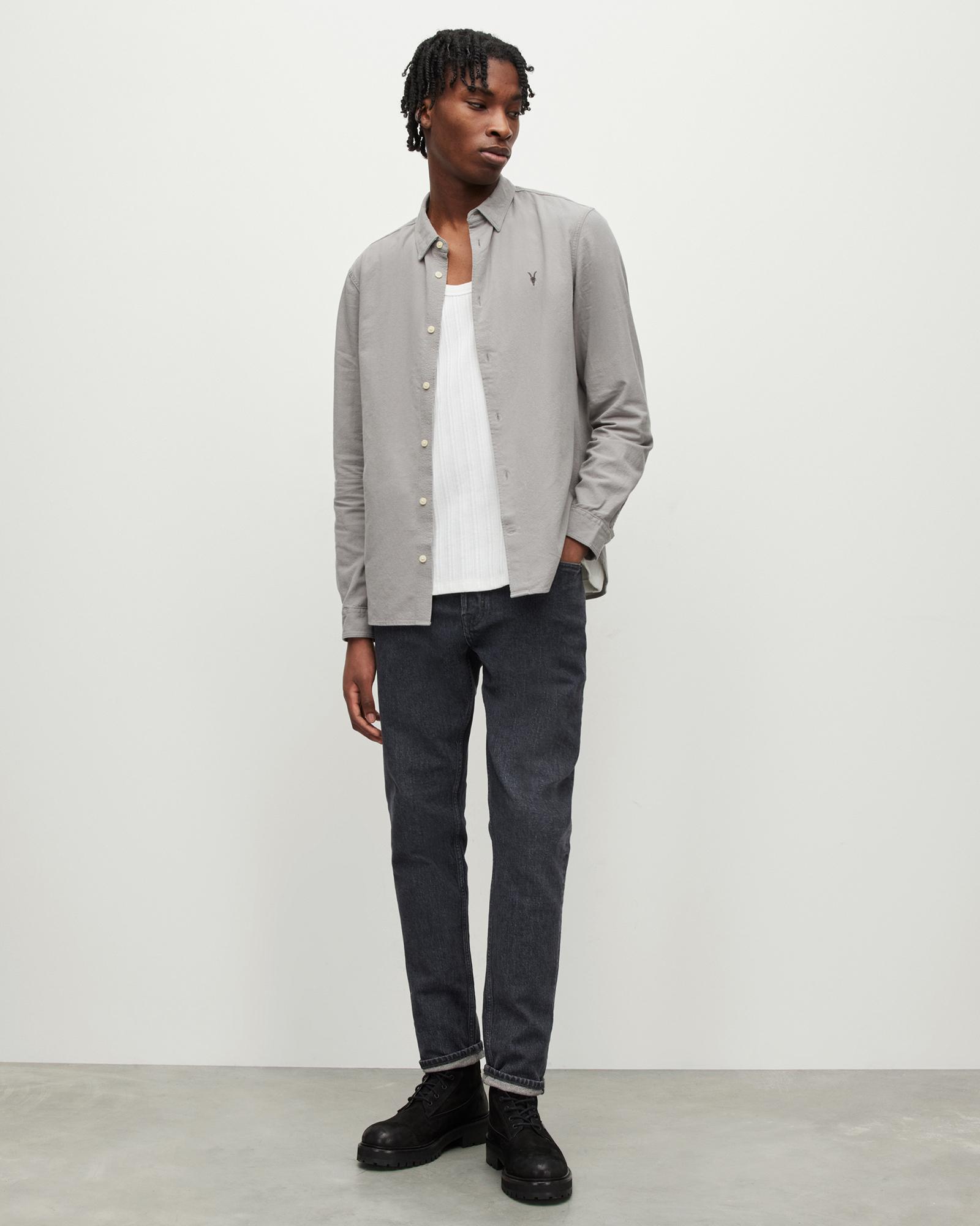 AllSaints Lovell Slim Fit Ramskull Shirt in Grey for Men | Lyst UK