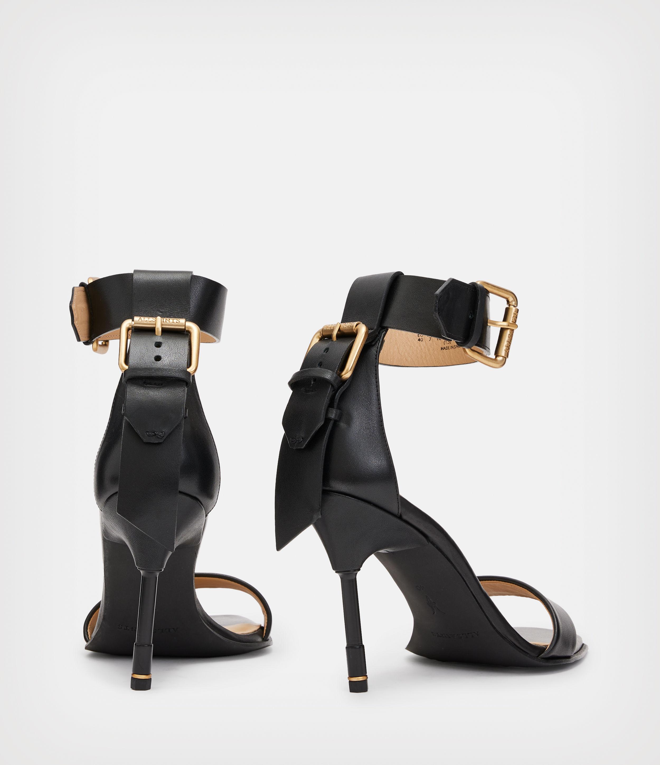 AllSaints Noir Leather Sandals in Black | Lyst