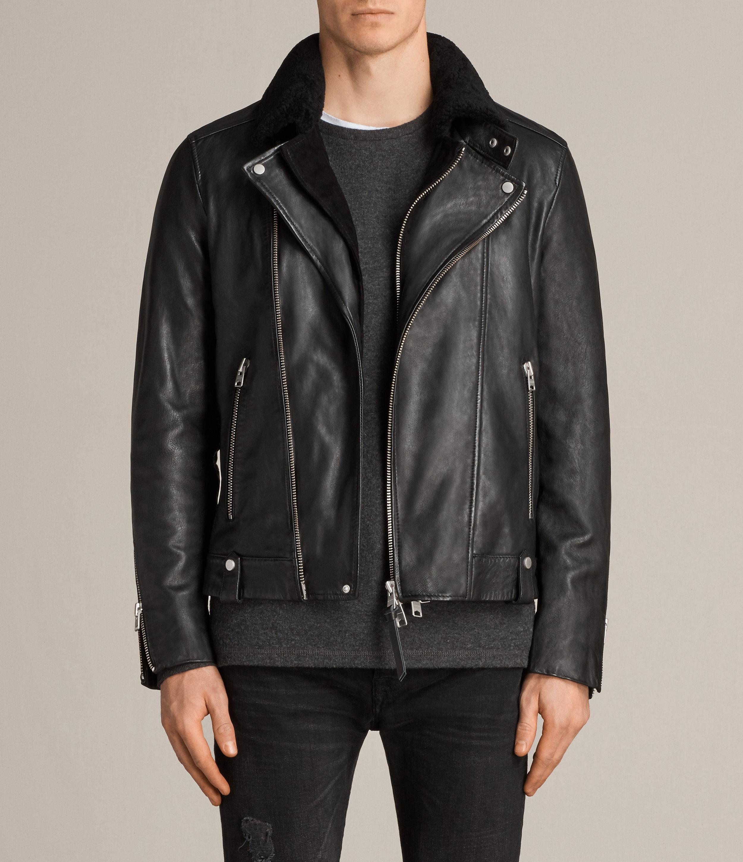 AllSaints Prospect Leather Biker Jacket in Black for Men | Lyst UK