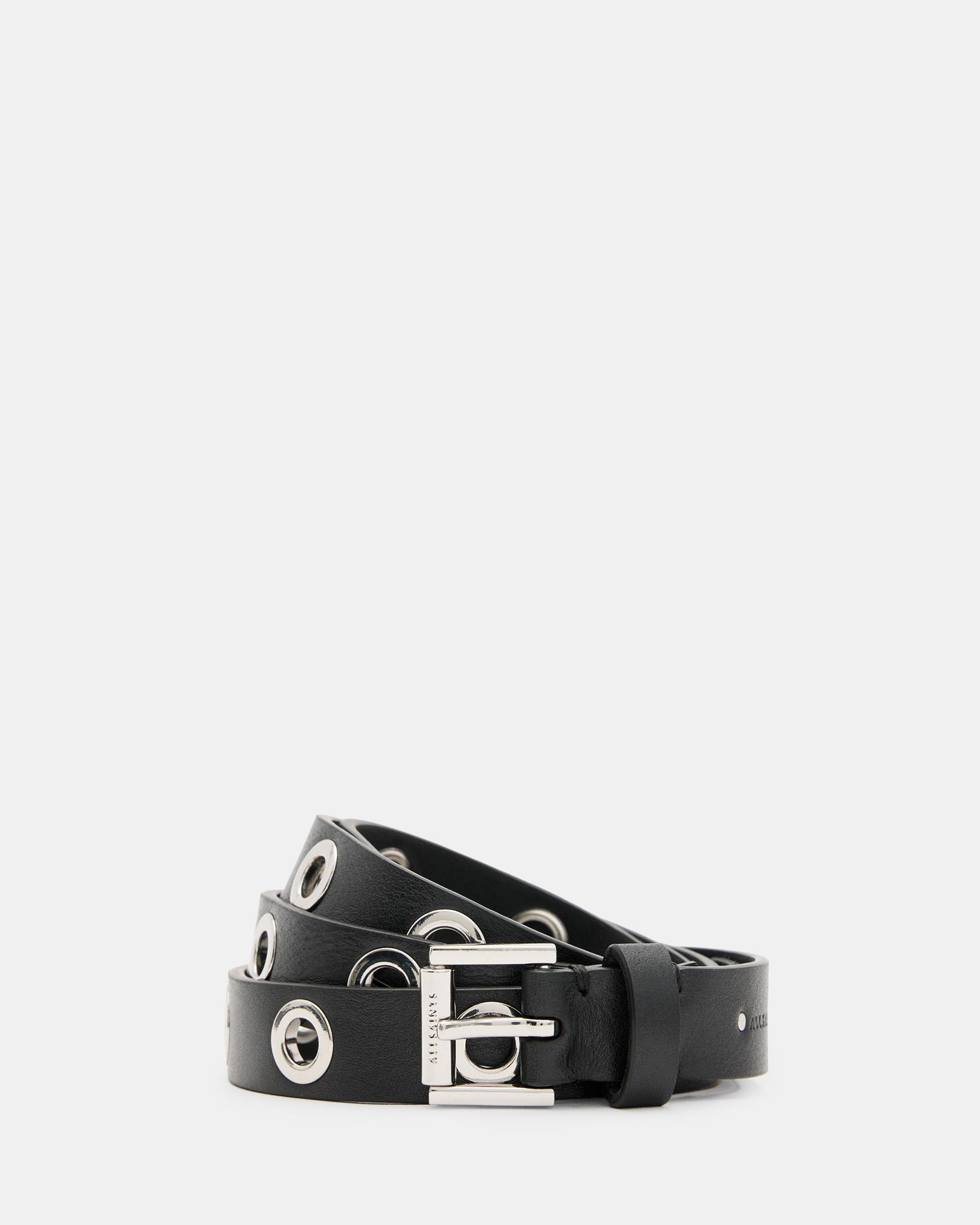 AllSaints Daniela Skinny Leather Eyelet Belt,, /Shiny Nickel 