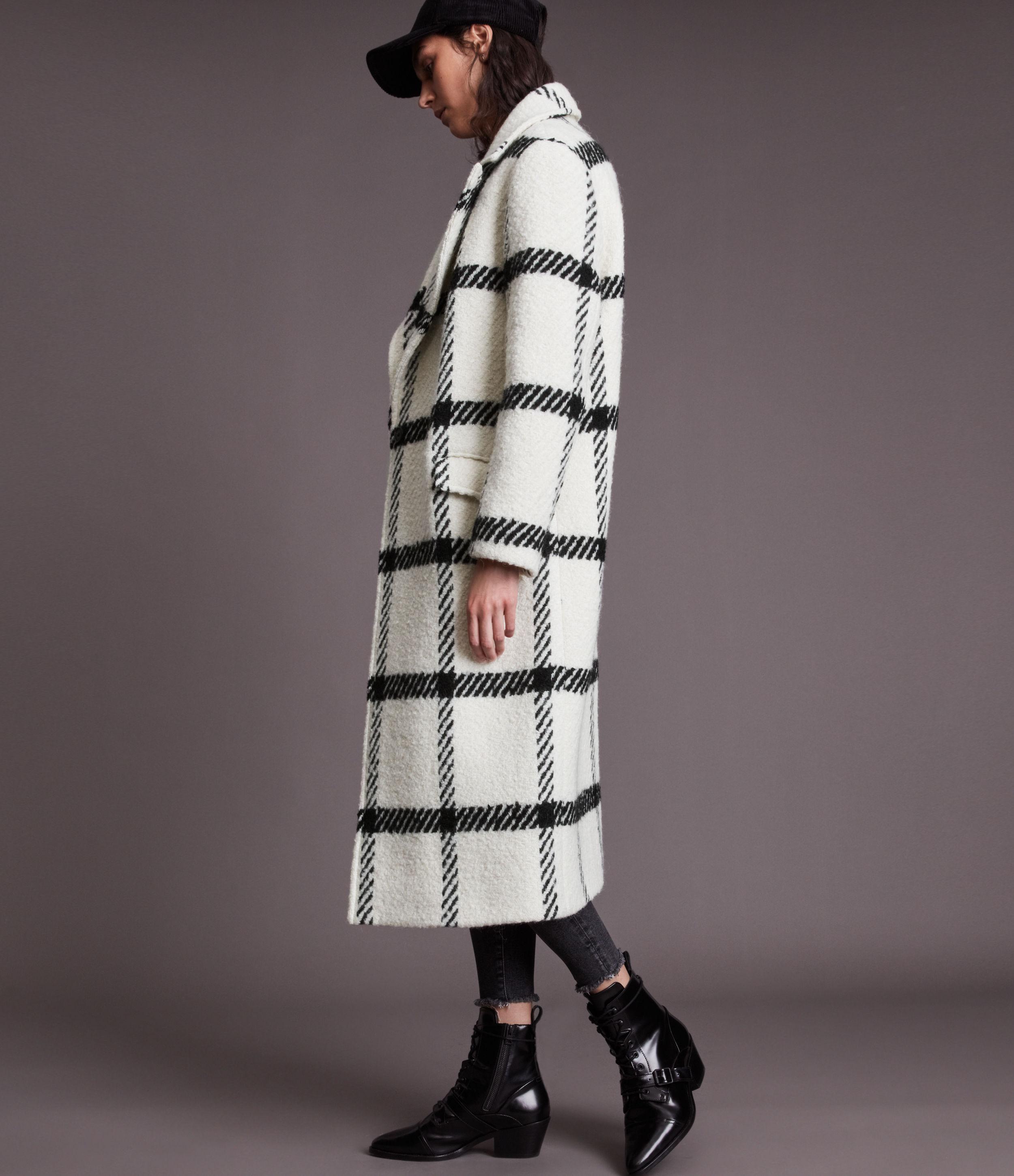 AllSaints Women's Wool Checked Mabel Check Coat White And Black