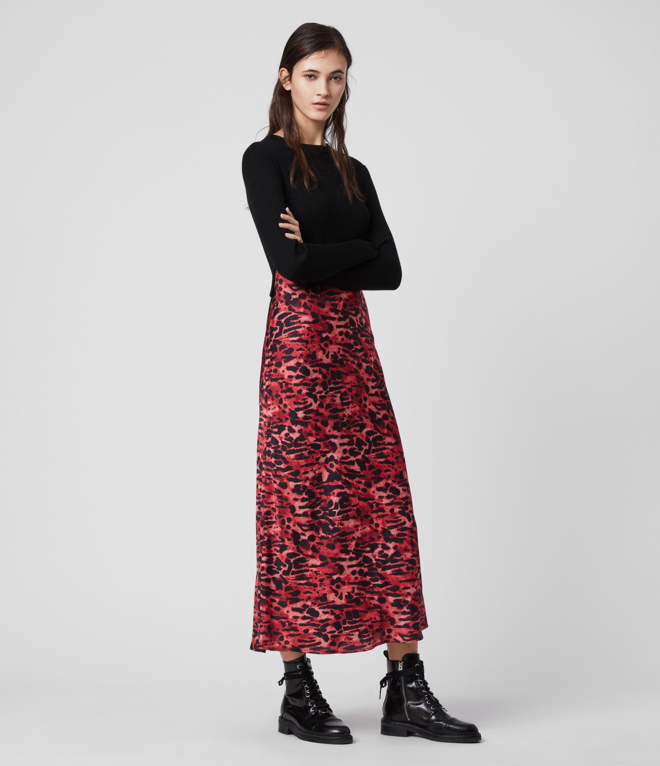 AllSaints Women's Animal Print Slim Fit Hera Ambient Dress in Red | Lyst