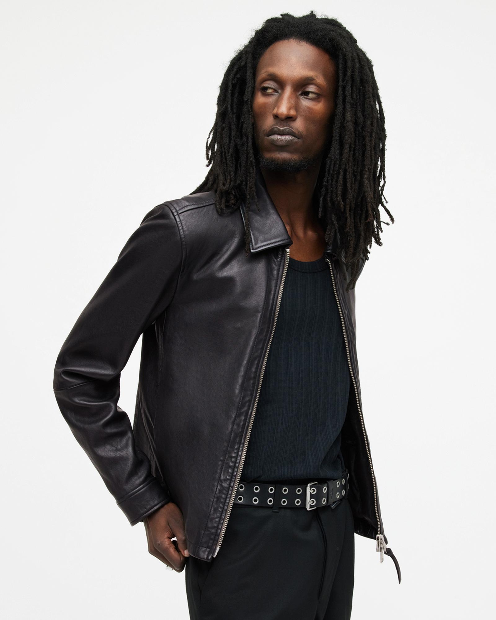 AllSaints Erol Zip Up Leather Jacket in Black for Men | Lyst