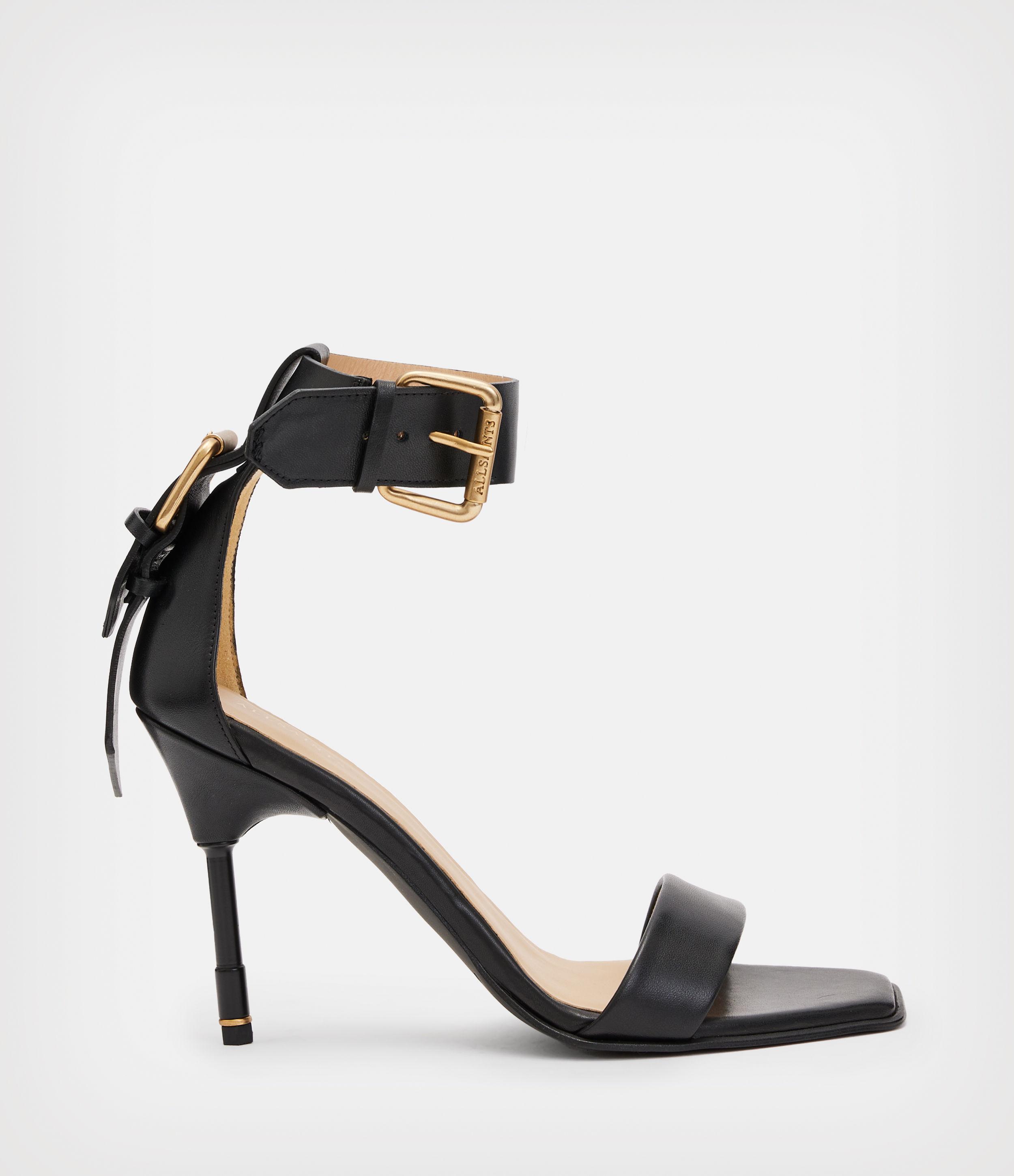 AllSaints Noir Leather Sandals in Black | Lyst