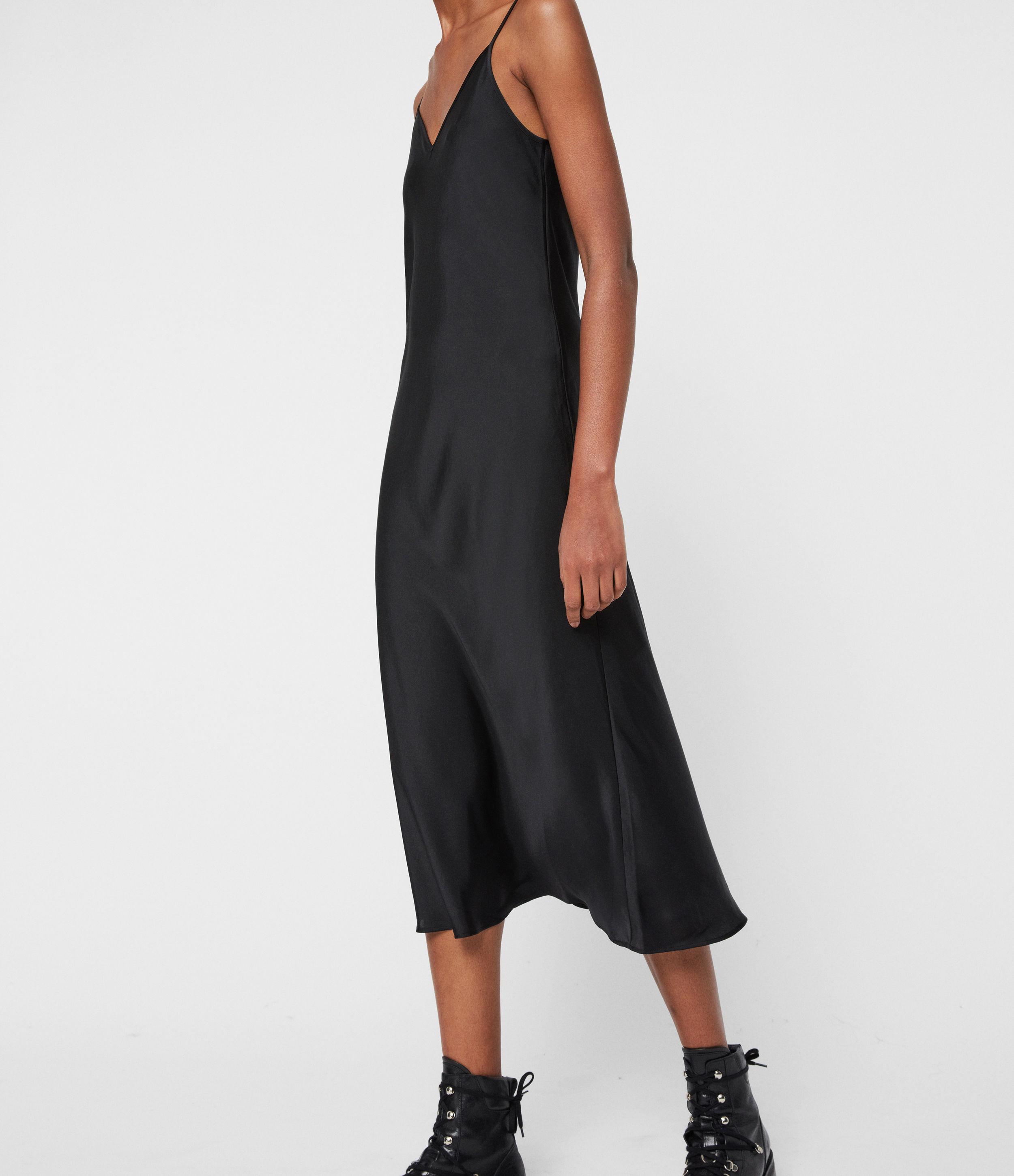 AllSaints Satin Tierny Roll Neck 2-in-1 Dress in Black - Lyst