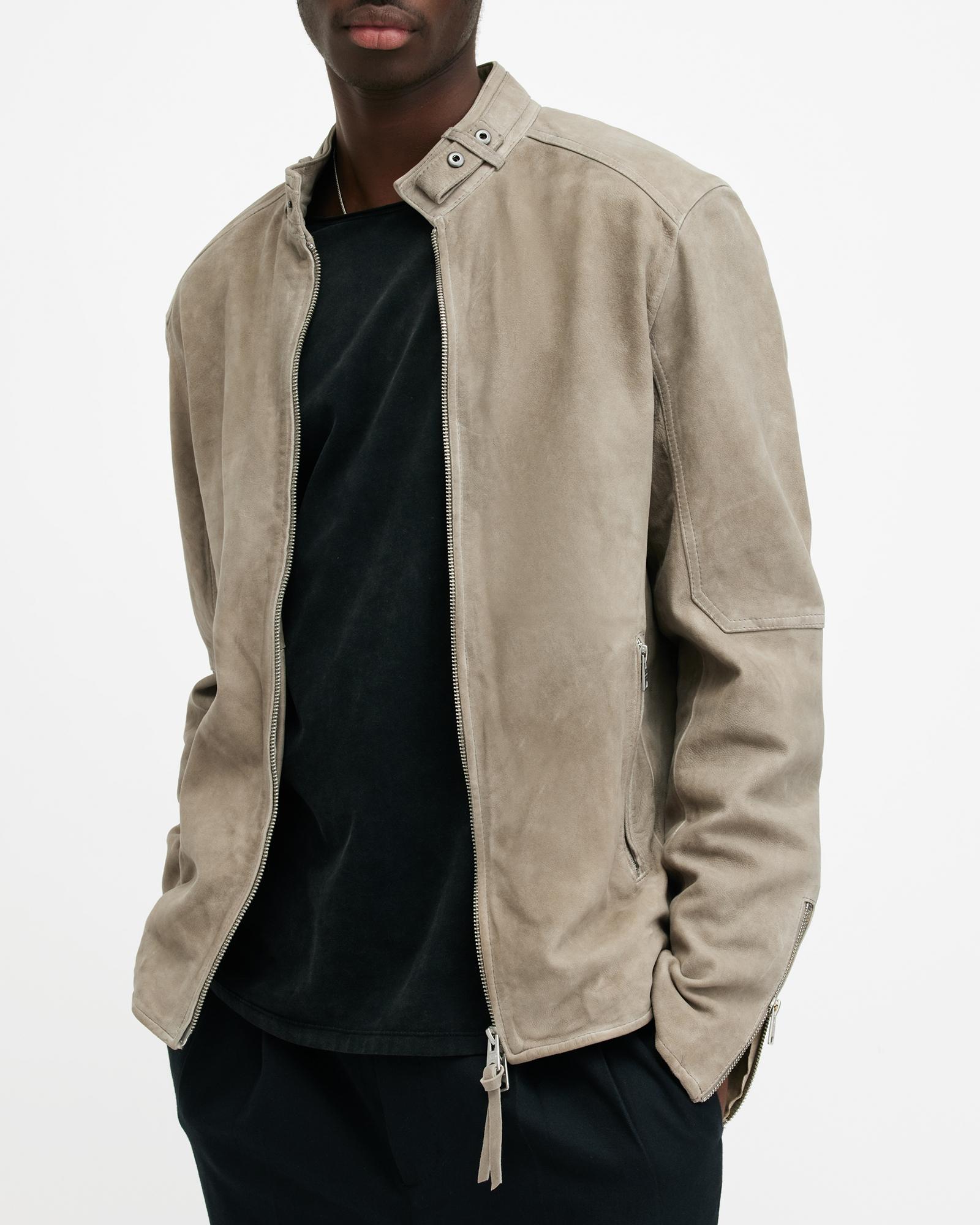 AllSaints Cora Suede Snap Back Collar Jacket, in Natural for Men