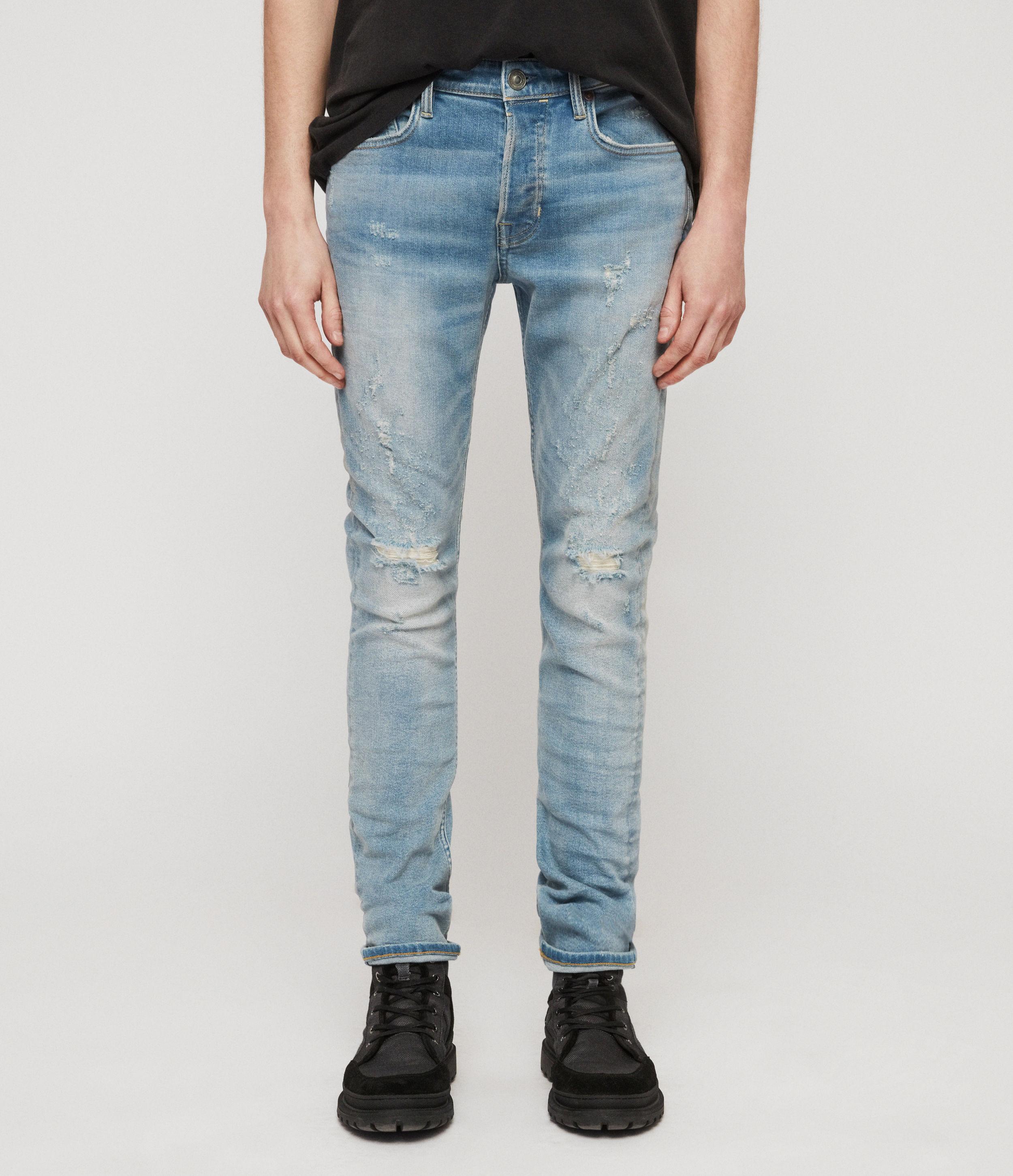 AllSaints Cigarette Damaged Skinny Jeans, Light Indigo Blue for Men | Lyst