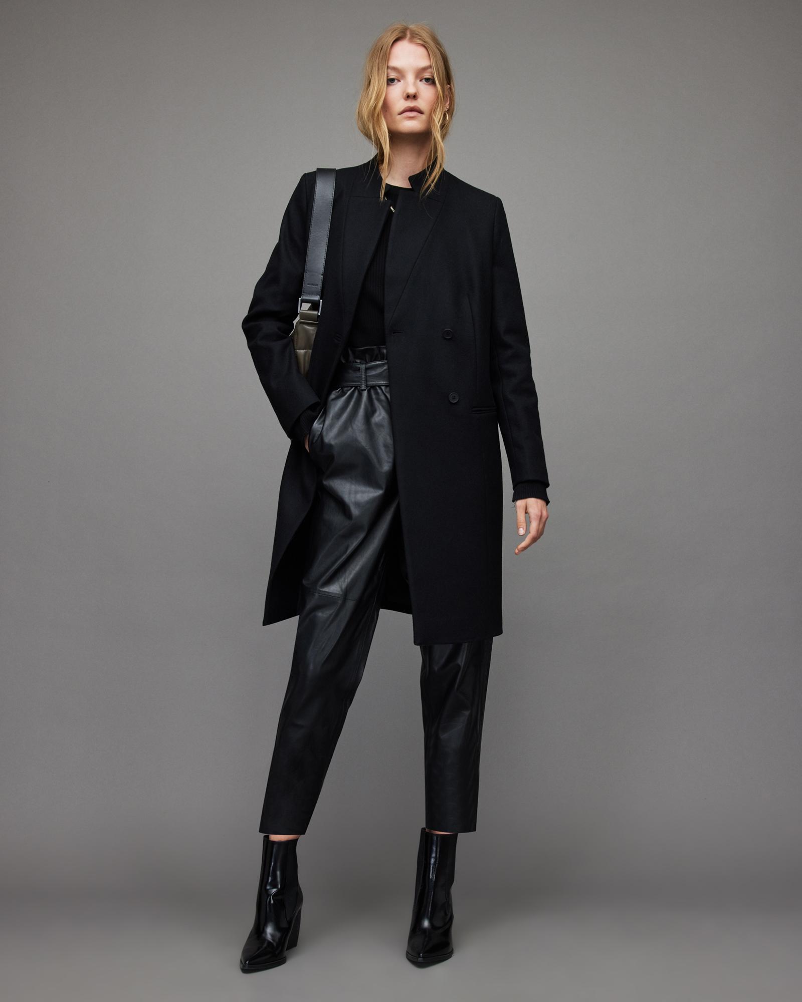 AllSaints Sidney Recycled Wool-cashmere Blend Coat, in Black | Lyst