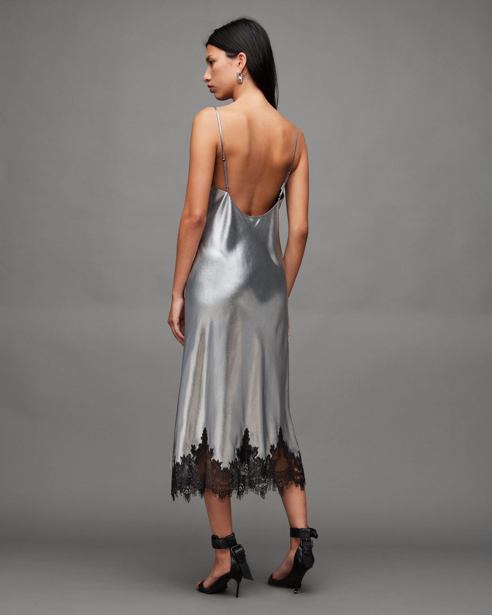 knee length dresses for ladies Gunmetal Rhinestone Mesh Dress main image 0