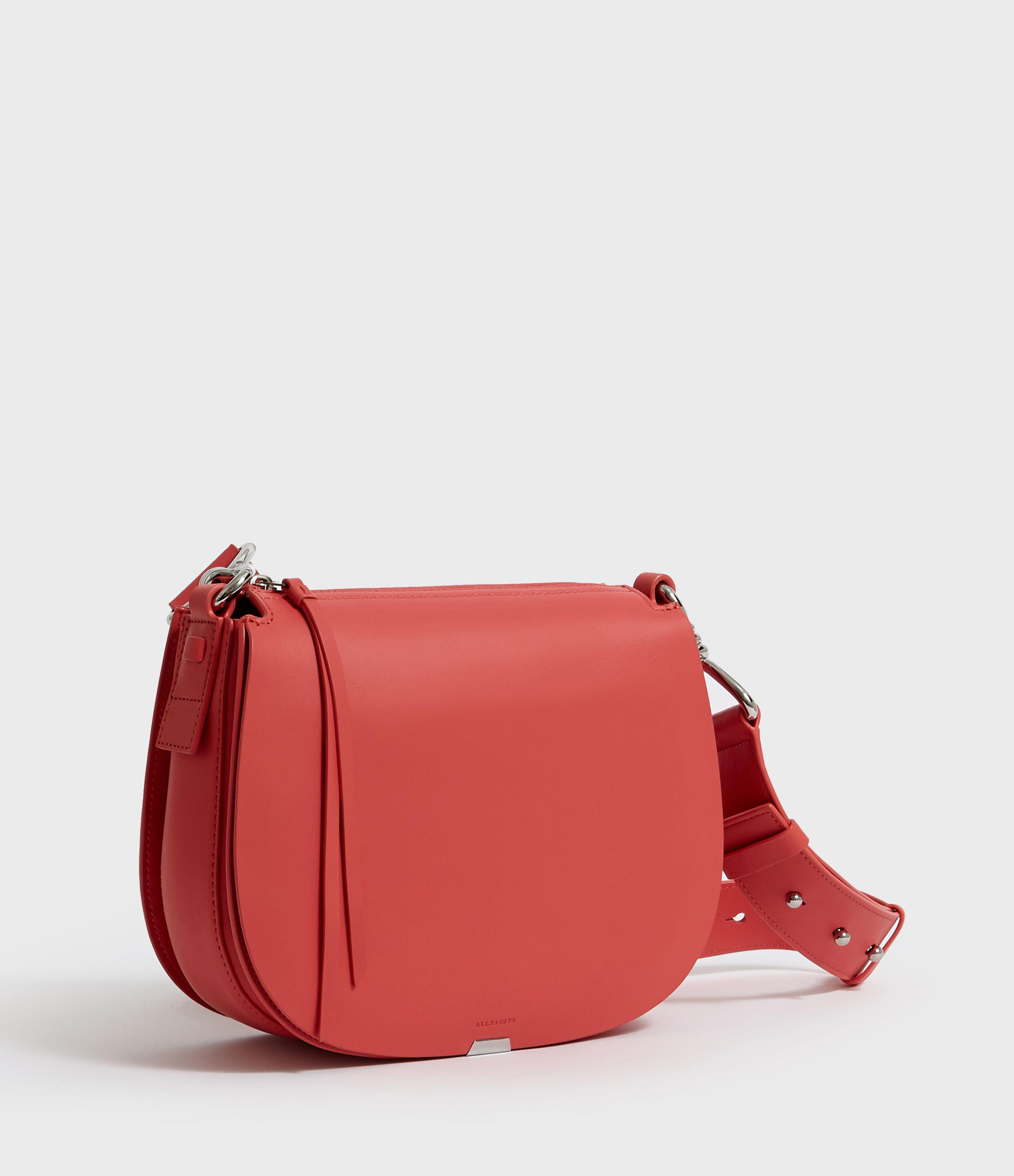 AllSaints Captain Leather Round Crossbody Bag in Coral Pink (Red) - Lyst