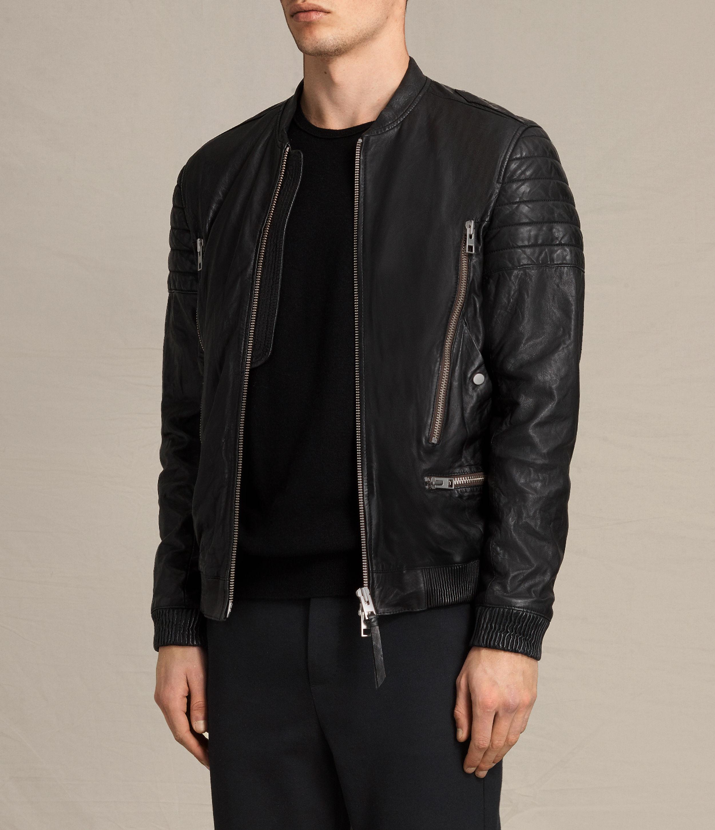 AllSaints Sanderson Leather Bomber Jacket in Black for Men - Lyst