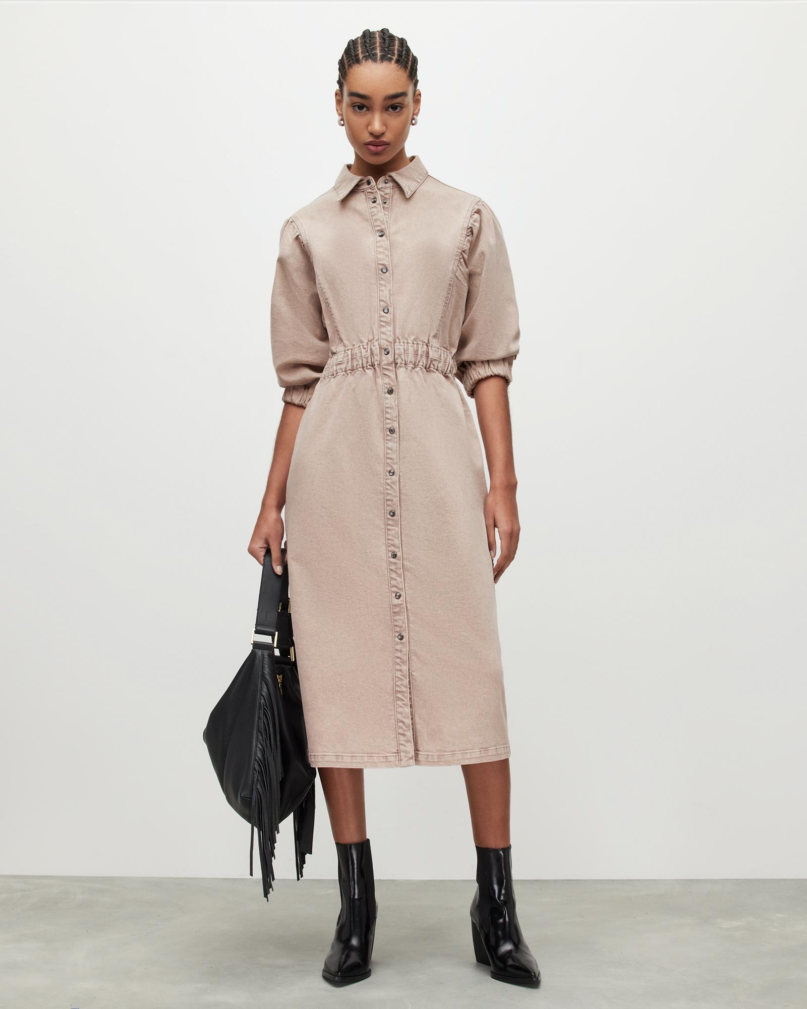AllSaints Osa Denim Midi Dress, in Natural Lyst UK
