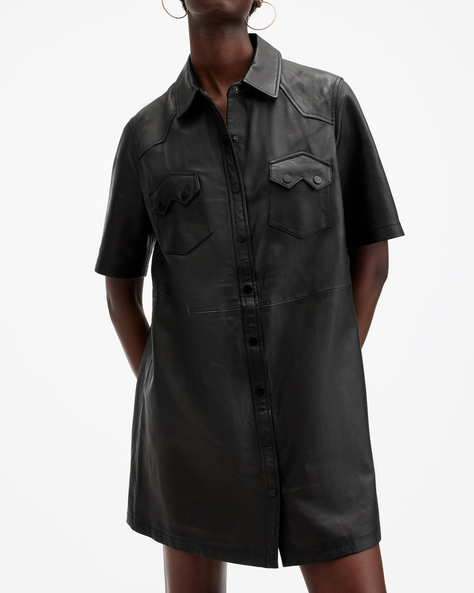 AllSaints Rock Leather Mini Dress in Black | Lyst