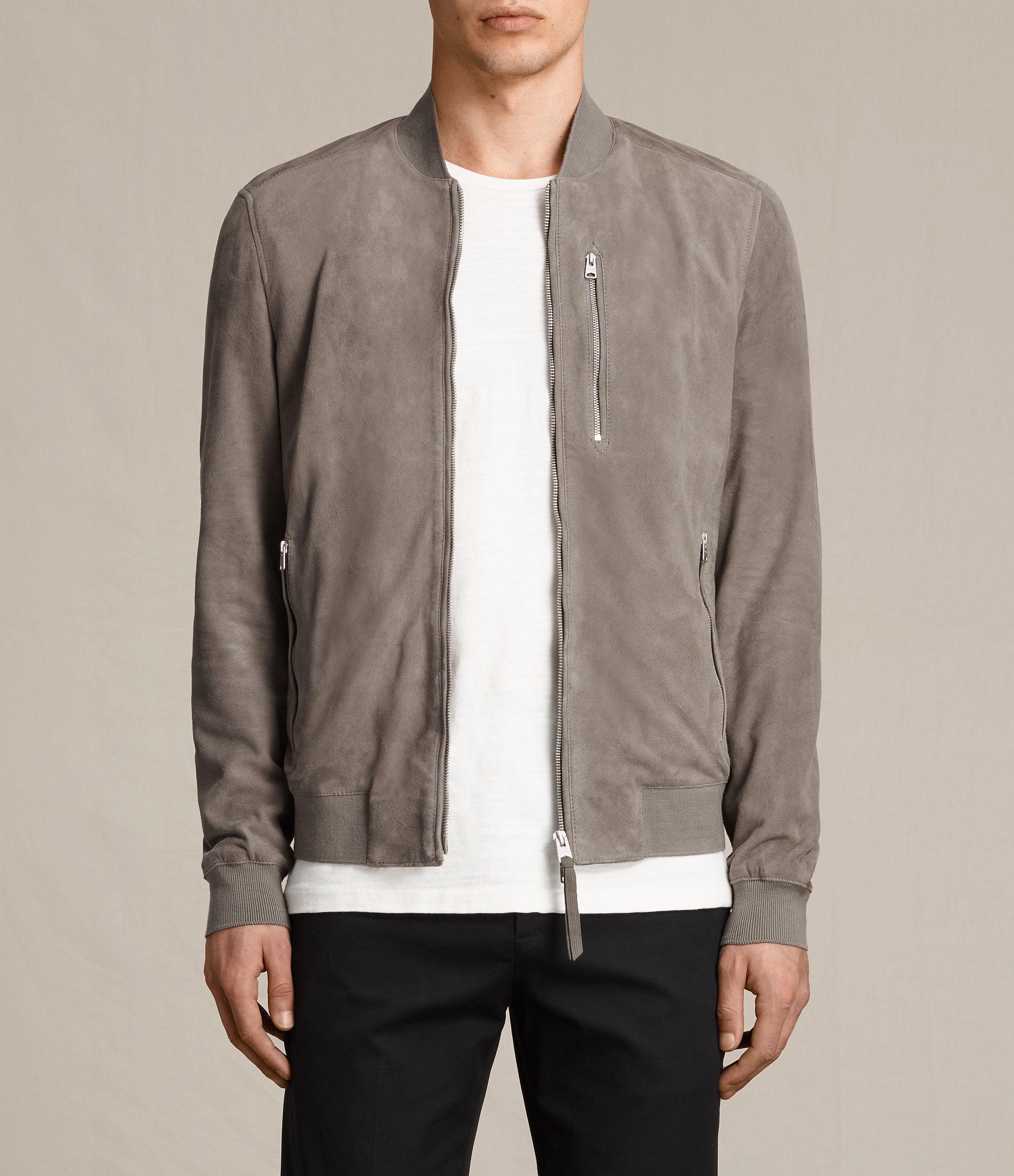 AllSaints Kemble Suede Bomber Jacket In Gray For Men Lyst AllSaints Kemble Suede Bomber Jacket In Gray For Men Lyst