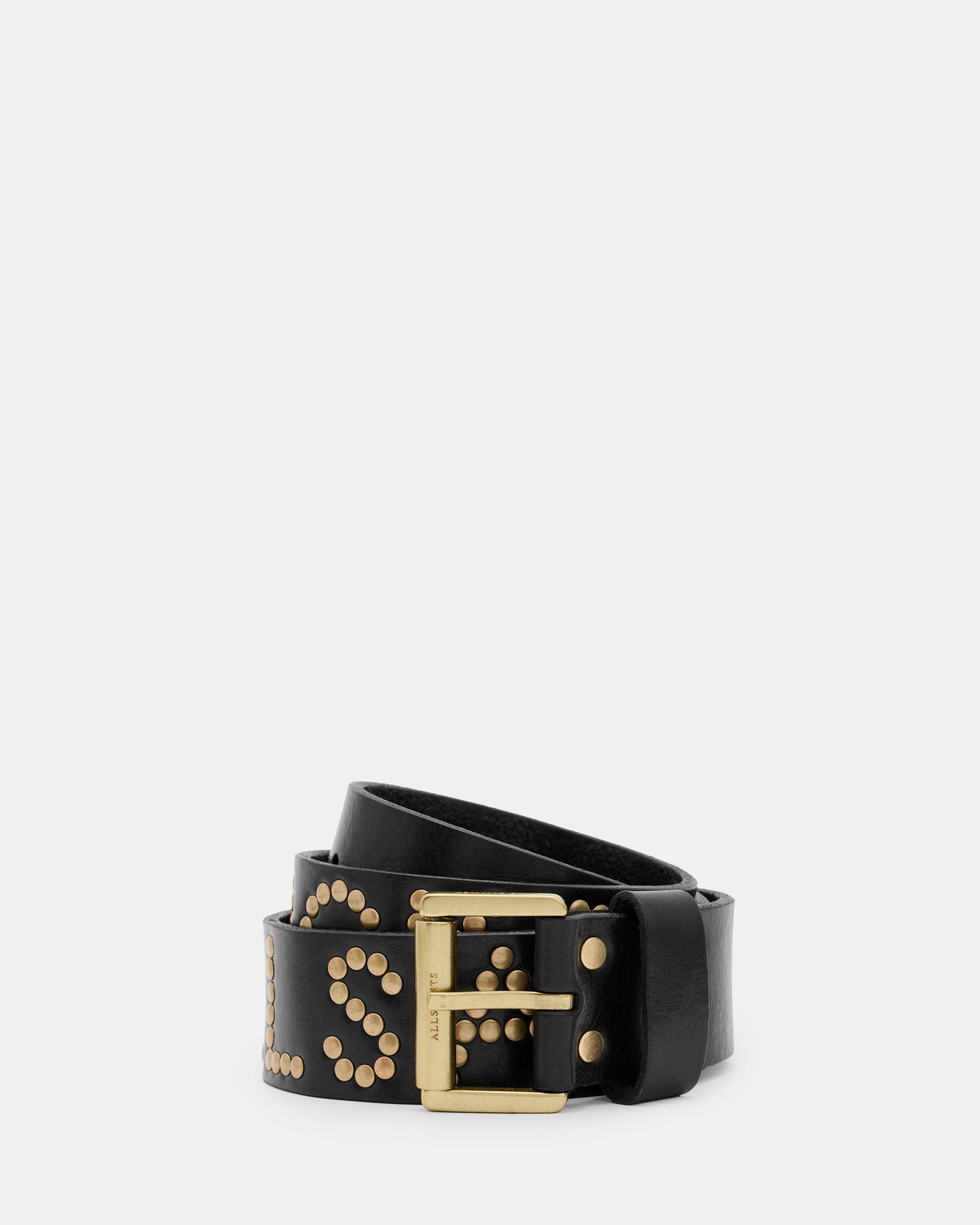 All Saints Black Woven Belt with Gold Studs AllSaints Sonia Studded Double Leather Belt,, /Warm Brass in  main image 2