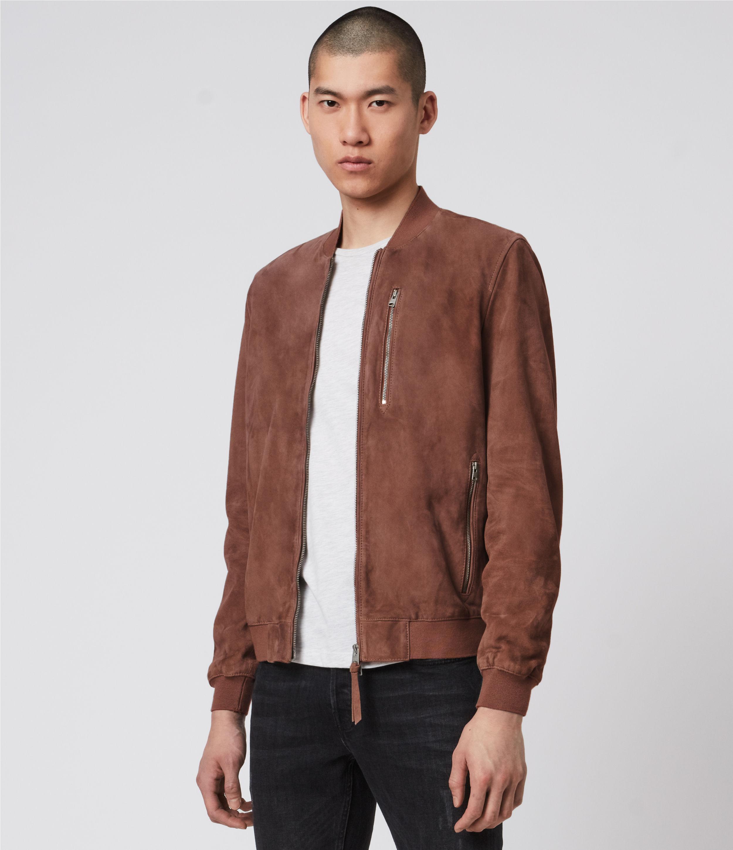 all saints suede bomber jacket