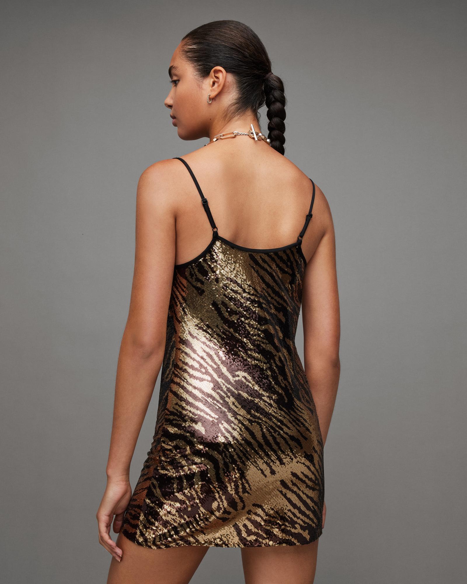AllSaints Haddi Tiger Print Sequin Mini Dress, in Gray | Lyst