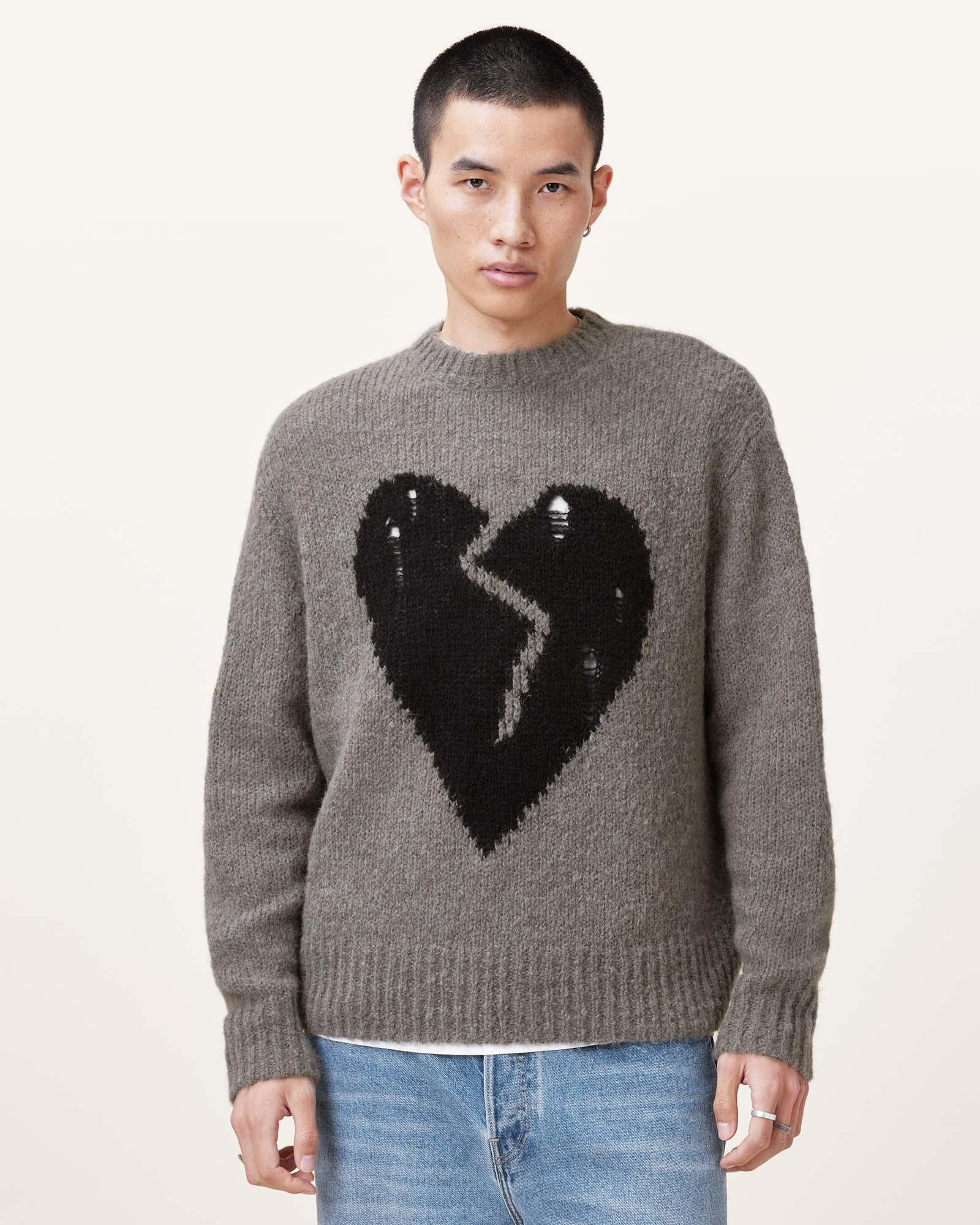 AllSaints Luv Heart Oversized Knitted Jumper in Grey for Men