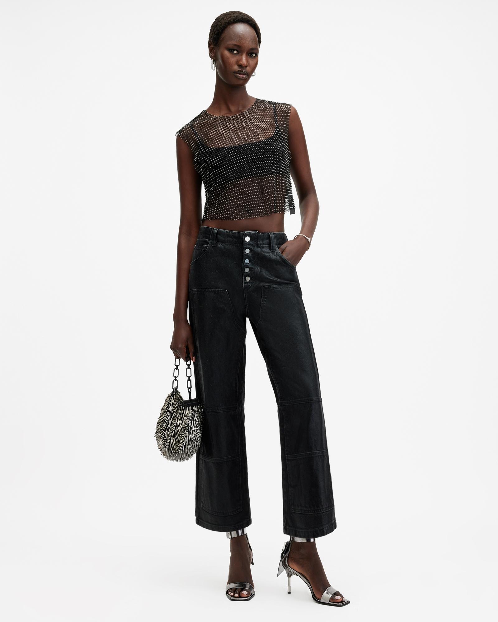 (取寄) オールセインツ レディース スパークル トップ AllSaints women Calytrix Sparkle Top Black AllSaints Women's CALYTRIX Sparkle TOP, Black at Amazon