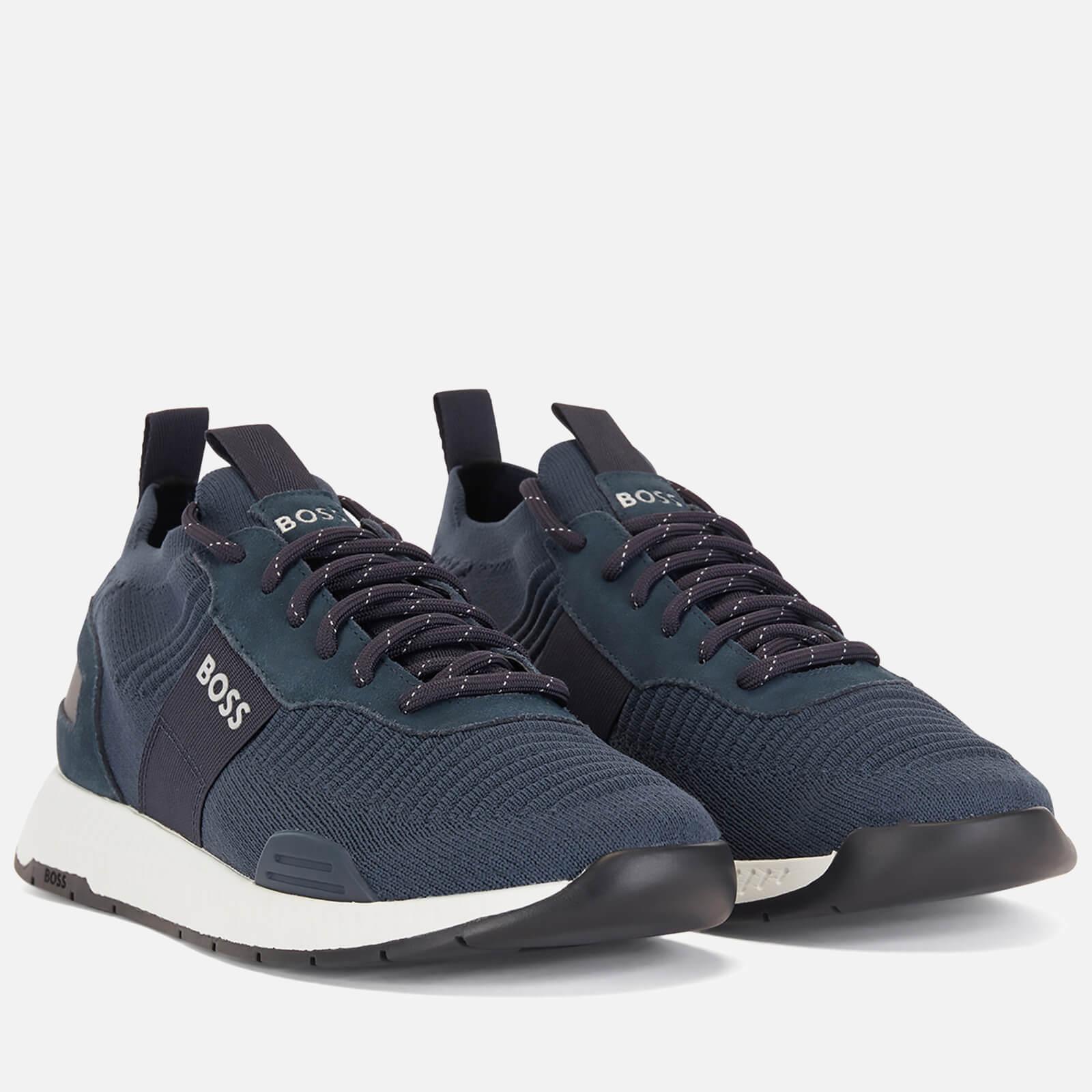 BOSS by HUGO BOSS Leather Titanium Runn Trainers in Blue for Men | Lyst