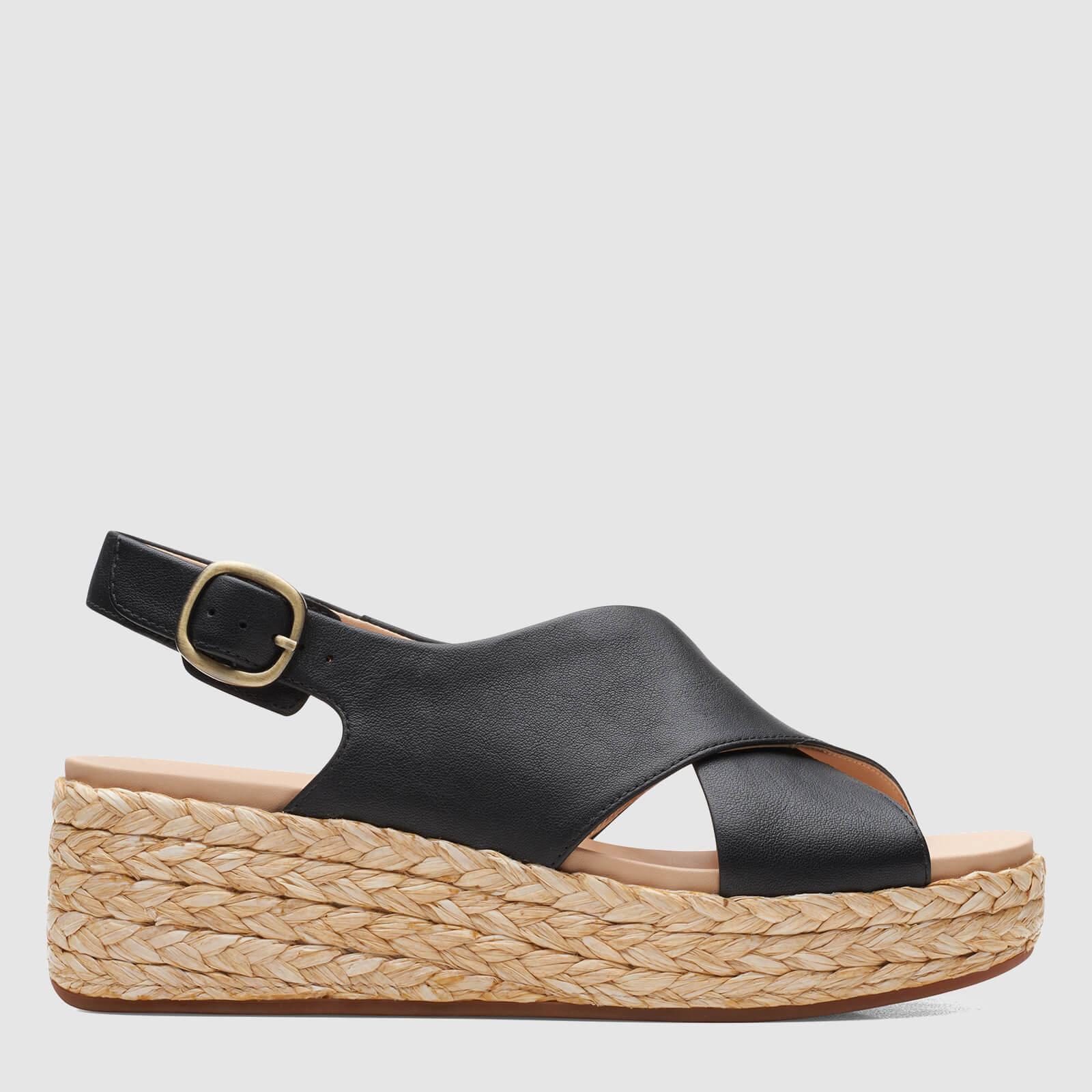 Clarks Kimmei Cross Leather Wedged Sandals in Black | Lyst