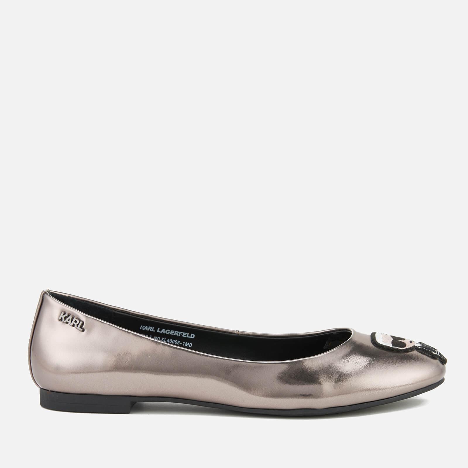 Karl Lagerfeld Women's Leather Klara Ikonic Ballet Flats in Silver