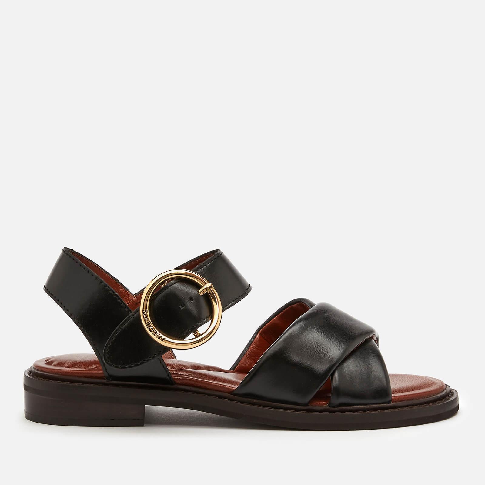 See By Chloé Lyna Leather Flat Sandals in Black | Lyst