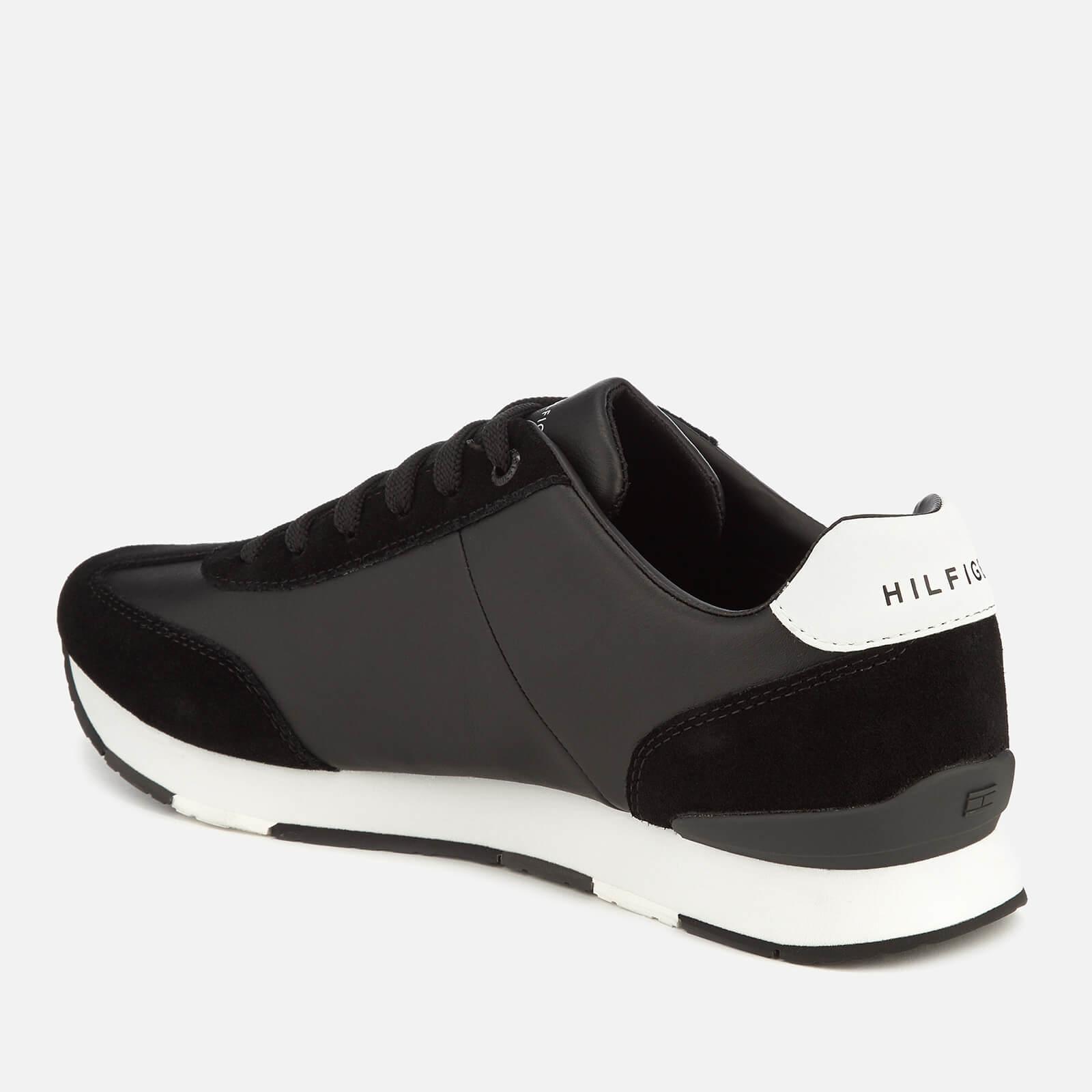 tommy hilfiger faux leather suede mix trainer in black