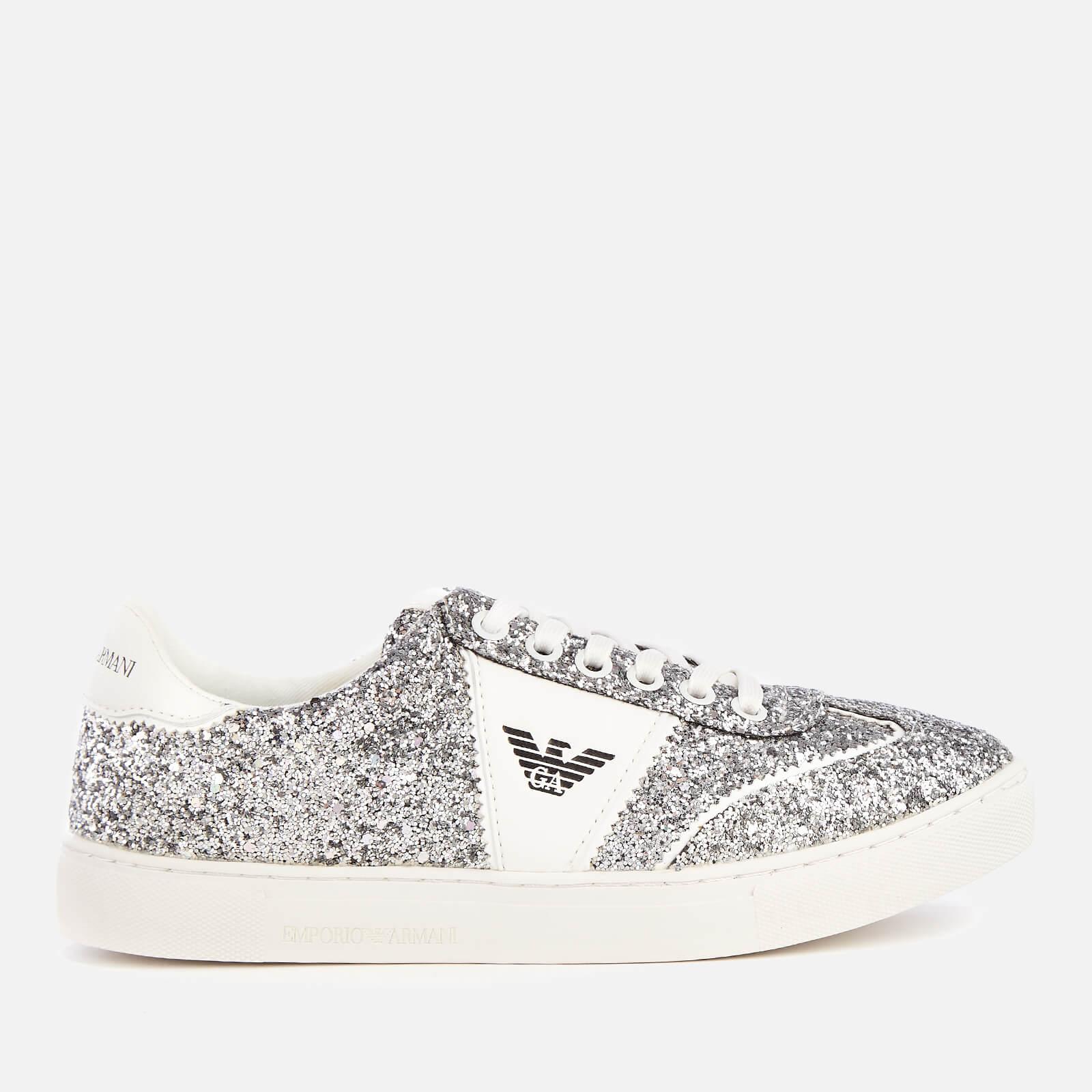 Emporio Armani Synthetic Biz Glitter Low Top Trainers in Silver/White  (White) - Lyst