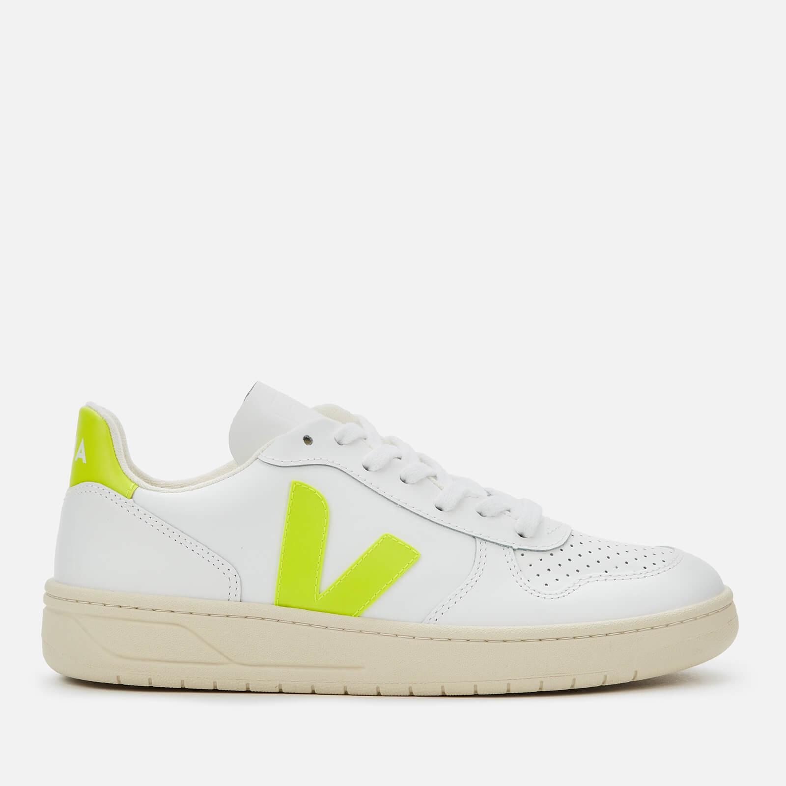 Veja V-10 Leather Trainers - Extra White/jaune Fluo | Lyst