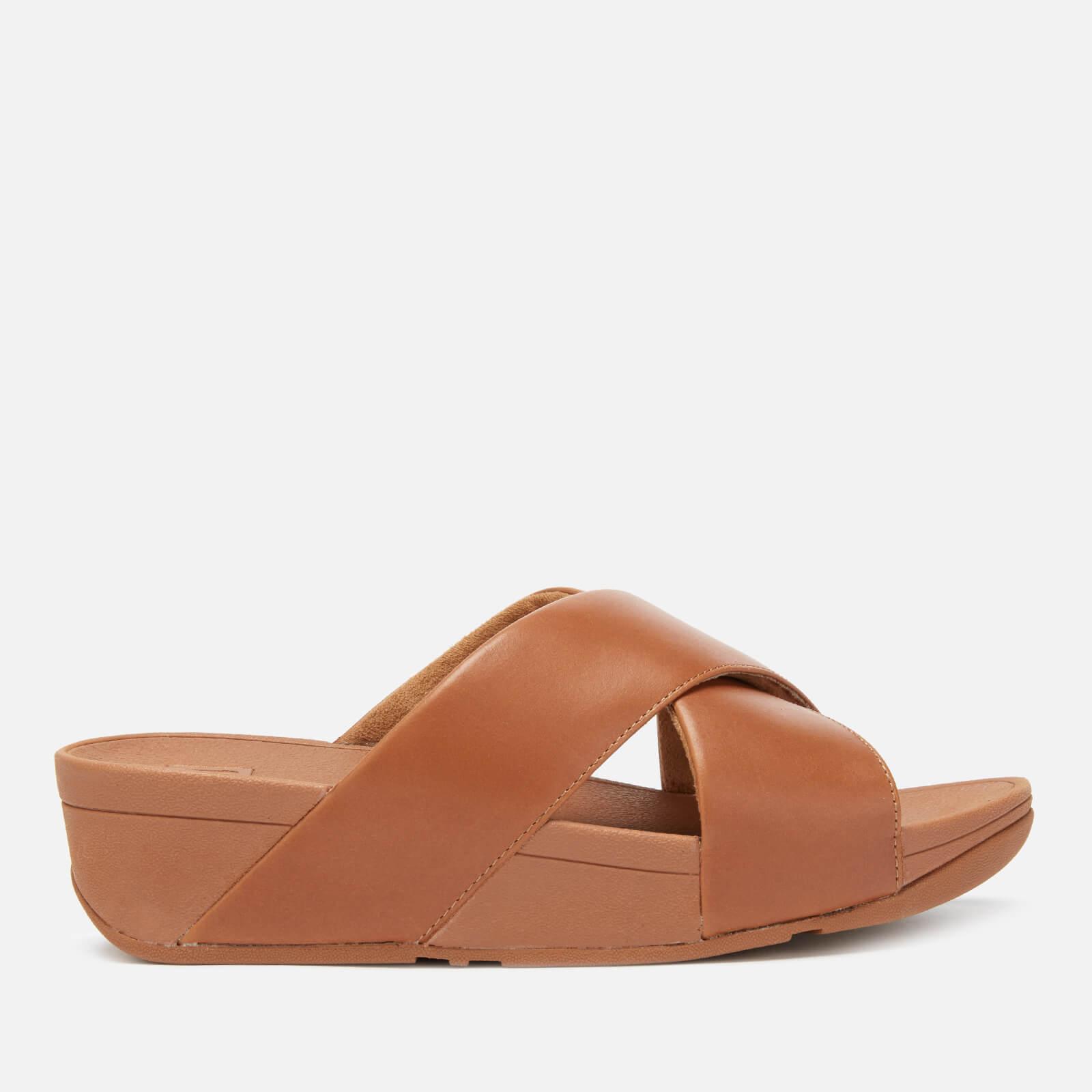 Fitflop Lulu Leather Cross Slide Sandals in Brown | Lyst