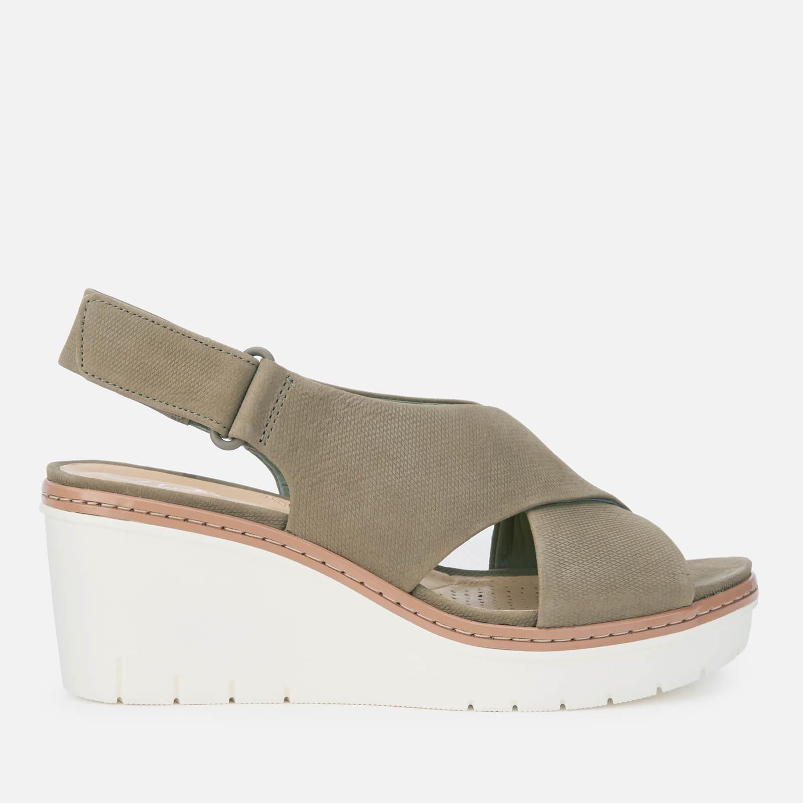 Clarks Palm Candid Nubuck Wedged Sandals in Green - Lyst