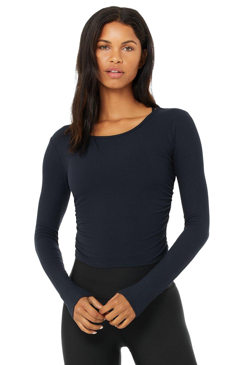 Alo Yoga Gather Long Sleeve Top in Dark 