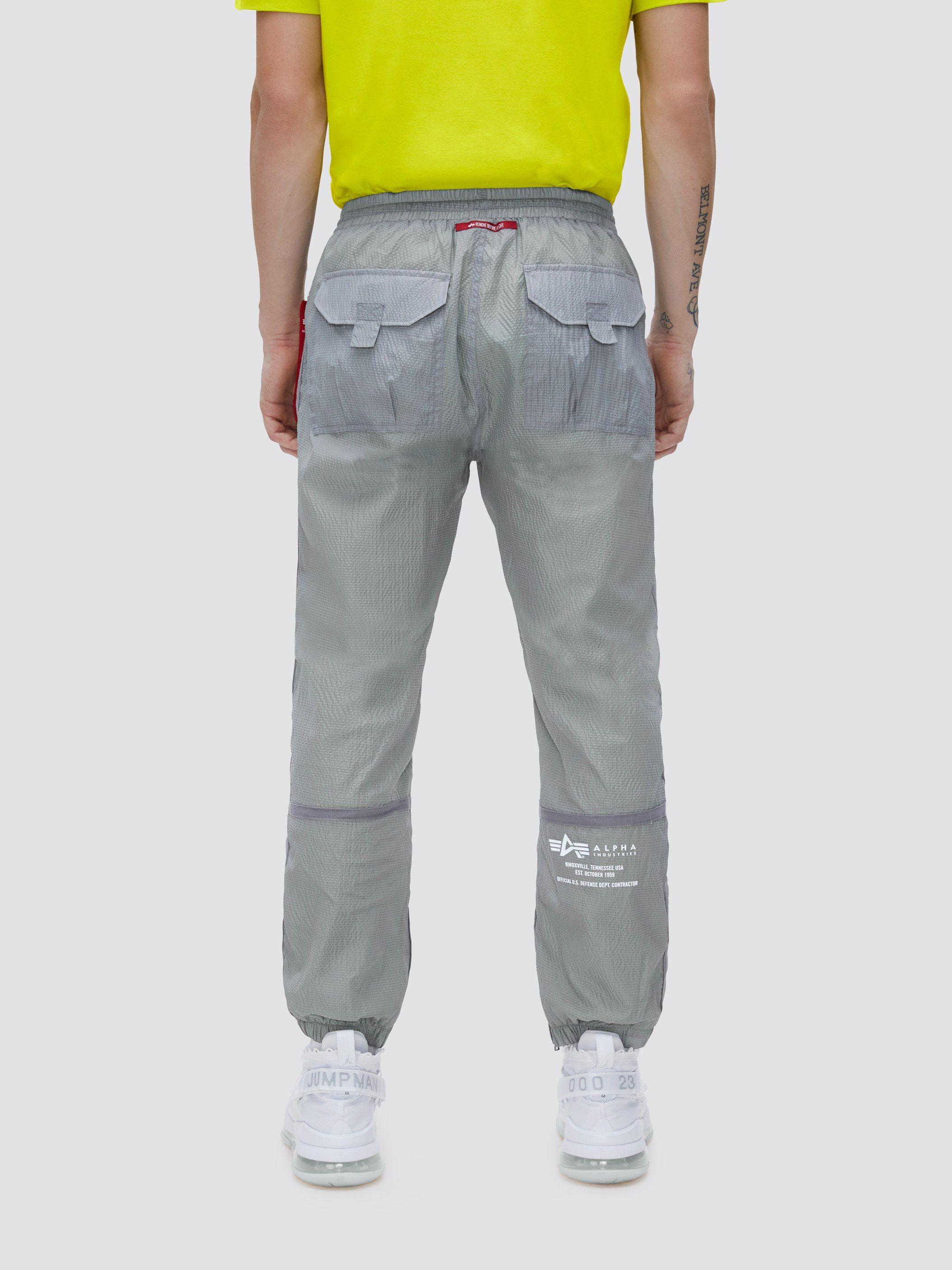 silver parachute pants