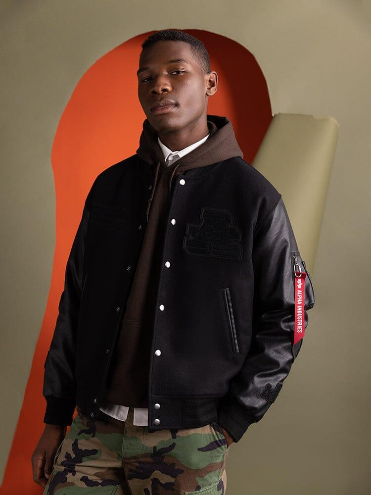 Alpha Industries Faux Leather Ma 1 Varsity Bomber Jacket in Blue for Men Lyst