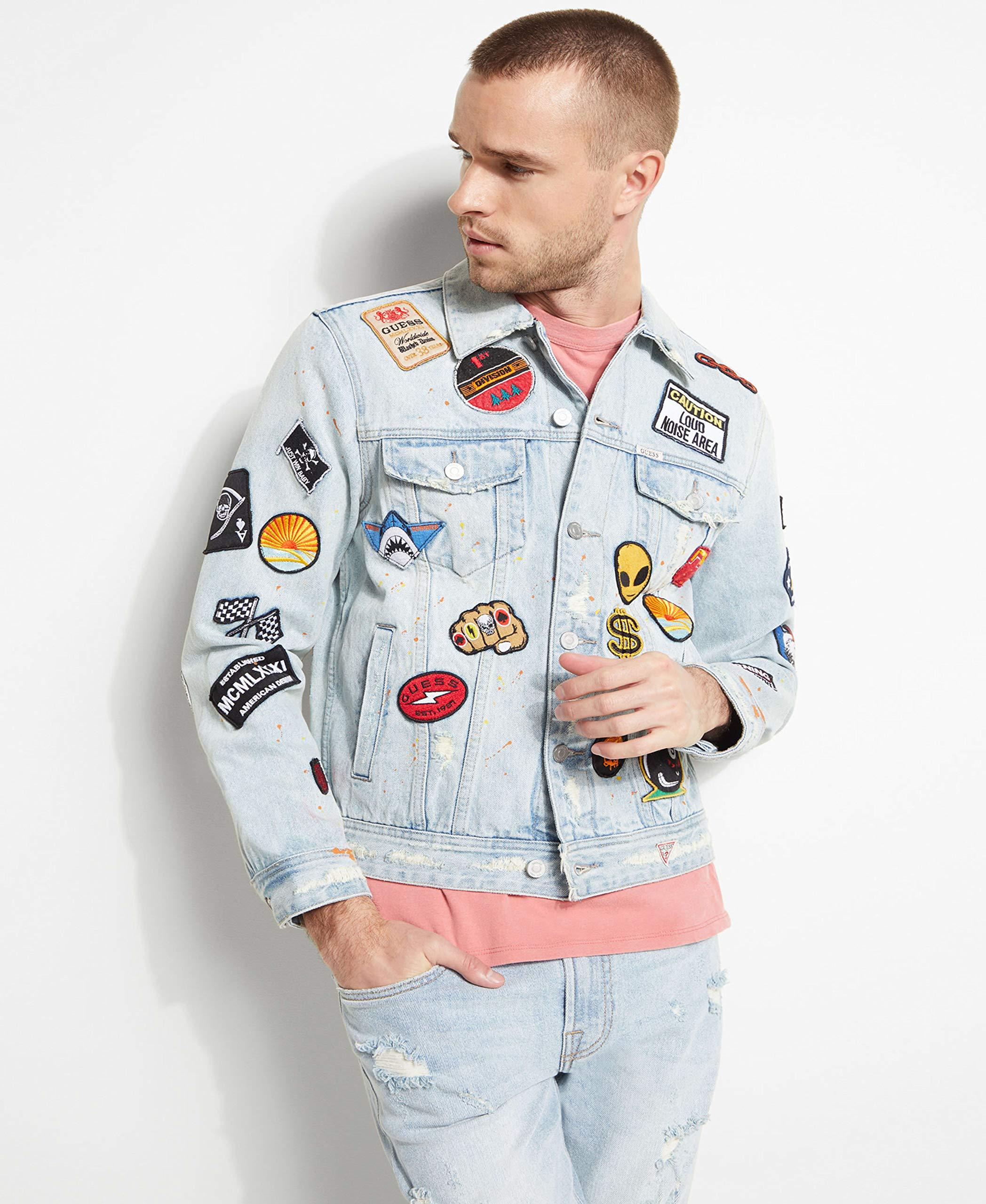 Guess Mens Patched Graffiti Denim Jacket in Blue for Men - Lyst