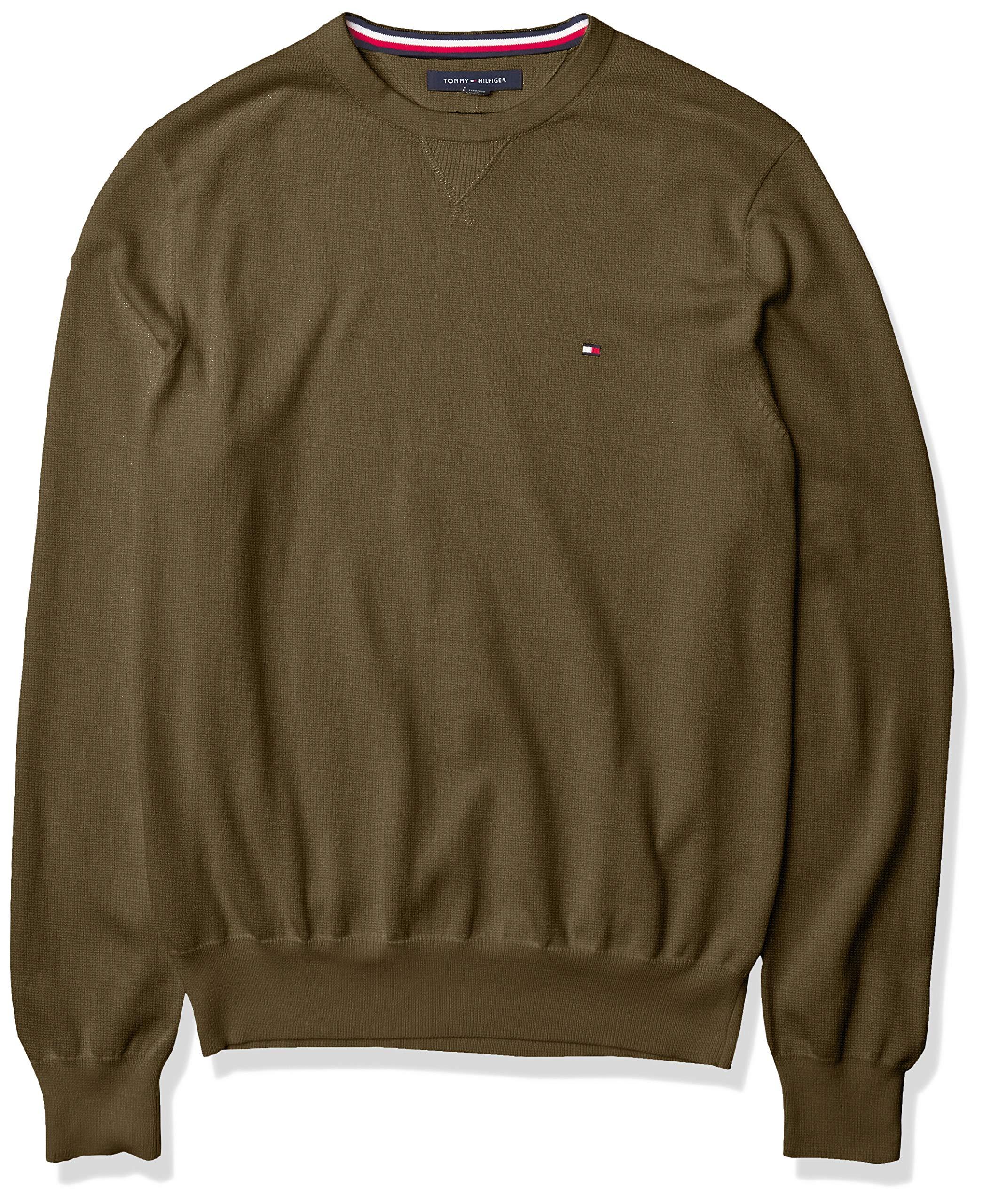 Tommy Hilfiger Solid Crewneck Sweater in Army Green (Green) for Men Lyst